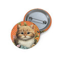 Golden Garden Kitten Pin – Cozy Orange Floral Cat Button