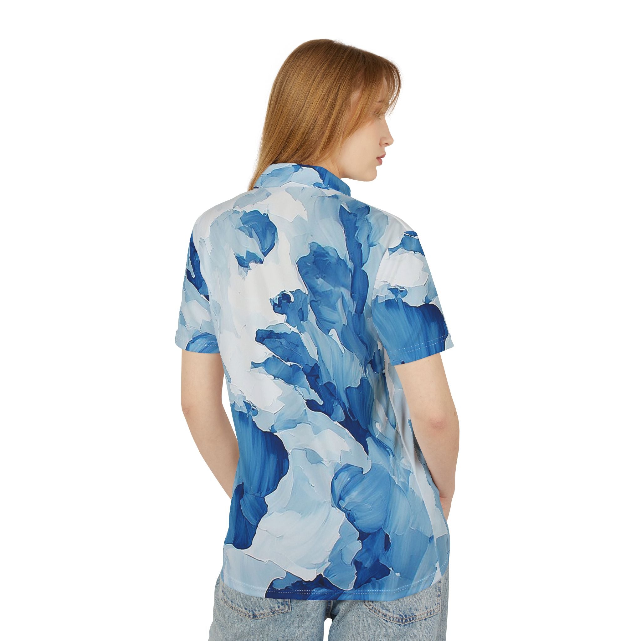 Azure Flow Polo – Blue Abstract Luxe Statement Shirt