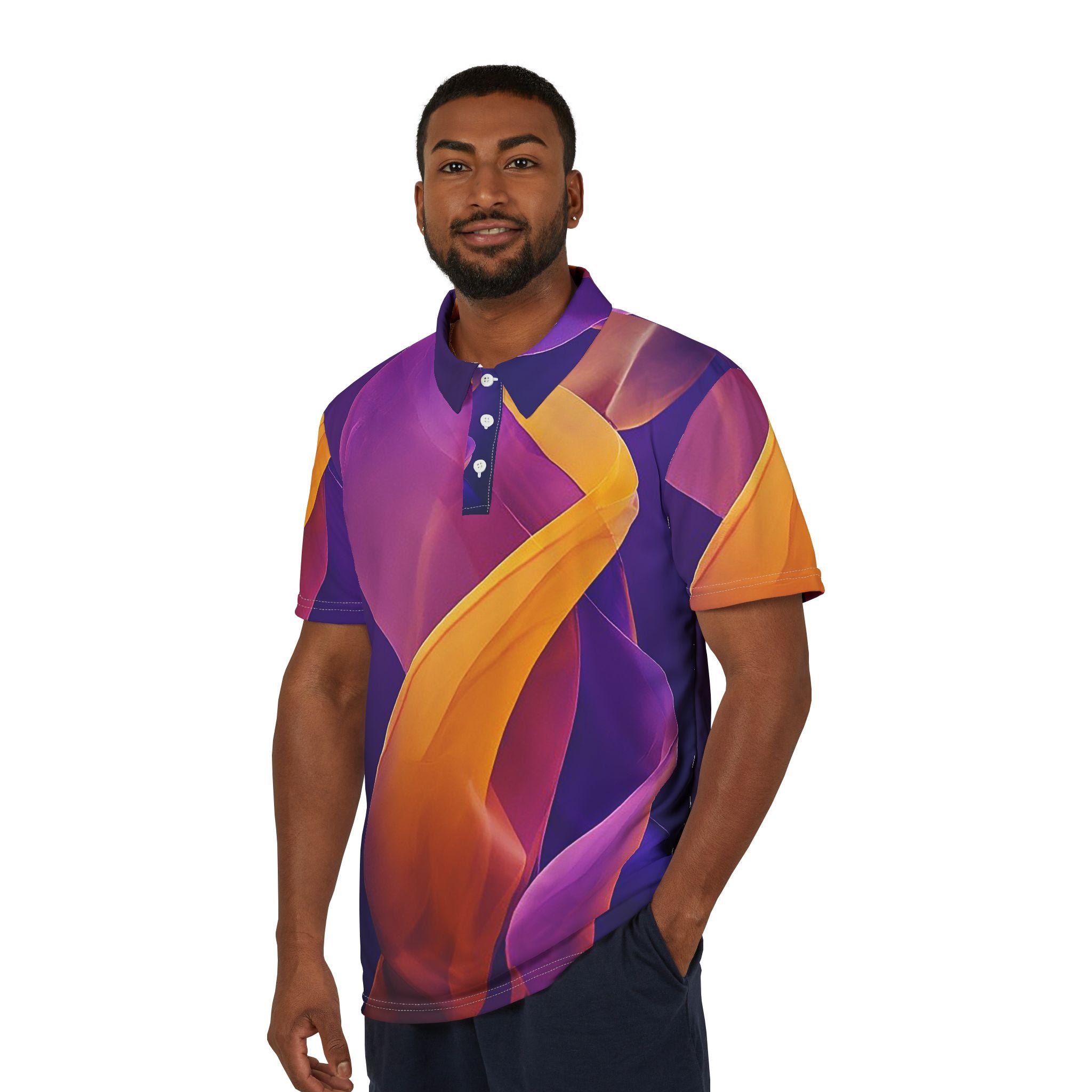 Solar Silk Polo – Sunset Flow Abstract Statement Shirt
