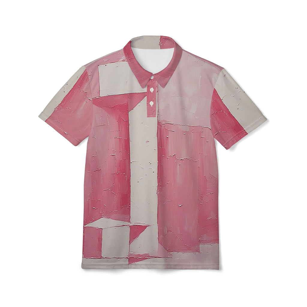 Blush Structure Polo – Soft Pink Abstract Statement Shirt