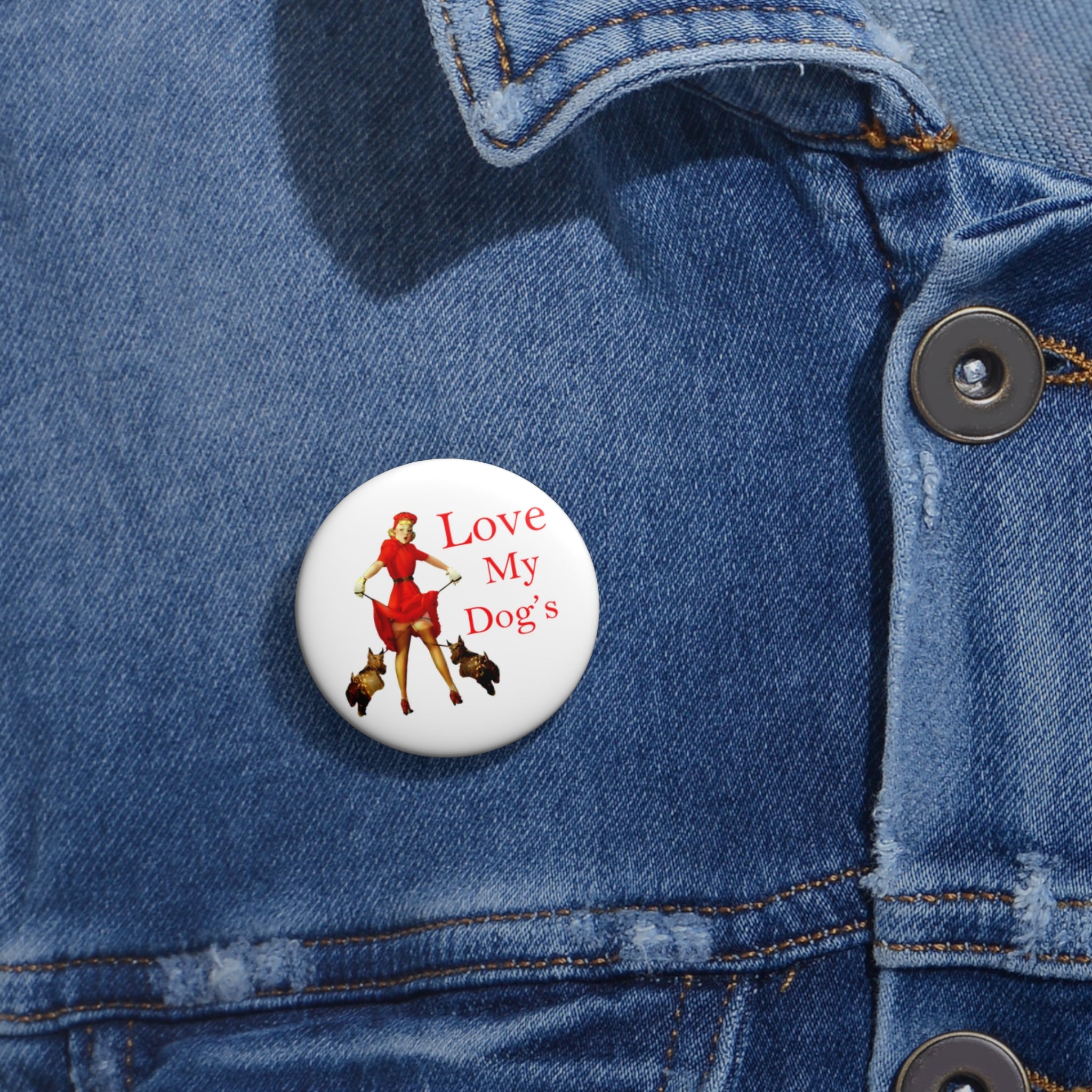 “Love My Dog” Pin-Up Button Pin – Retro Pet Lover Style