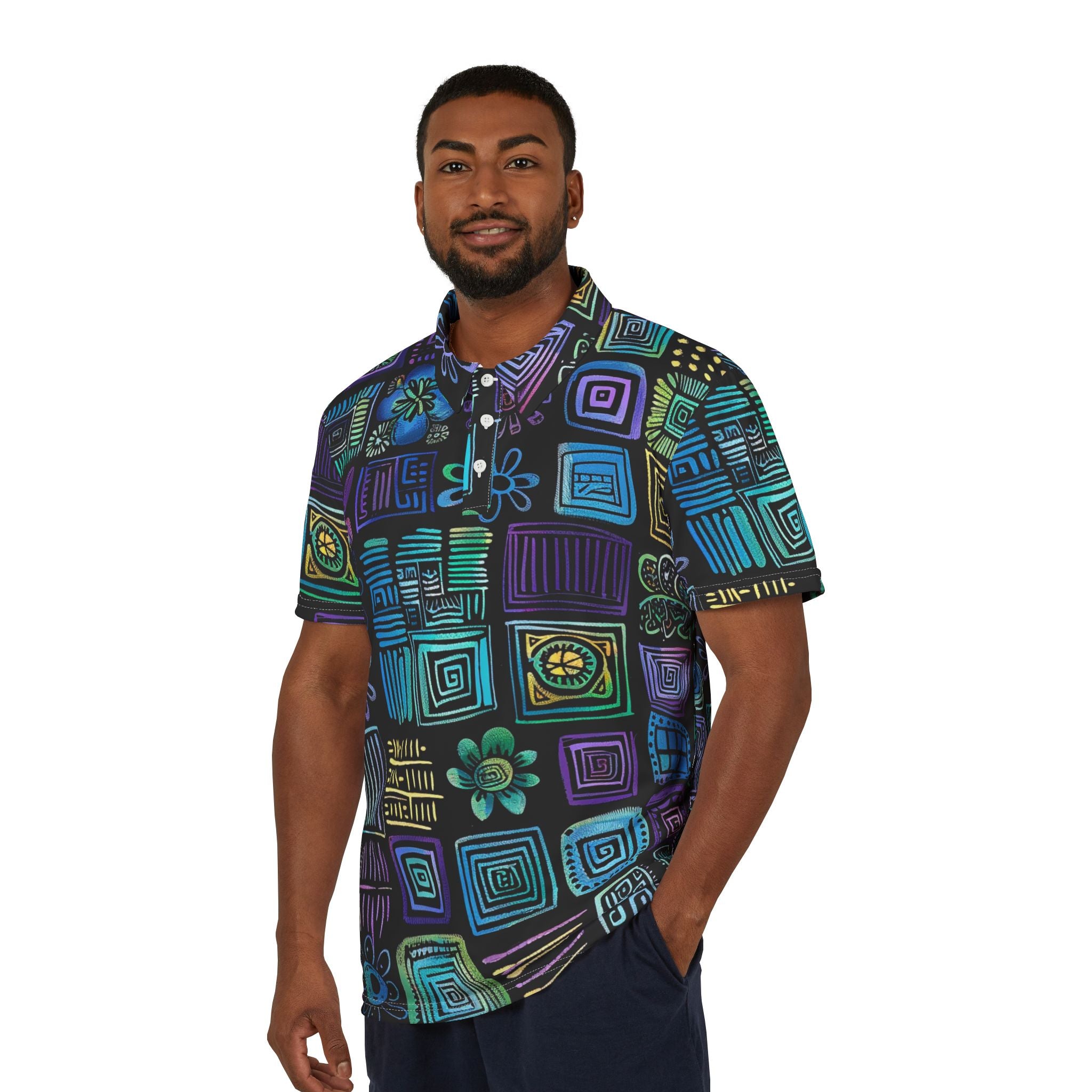 Neon Sketch Garden – Abstract Doodle Polo