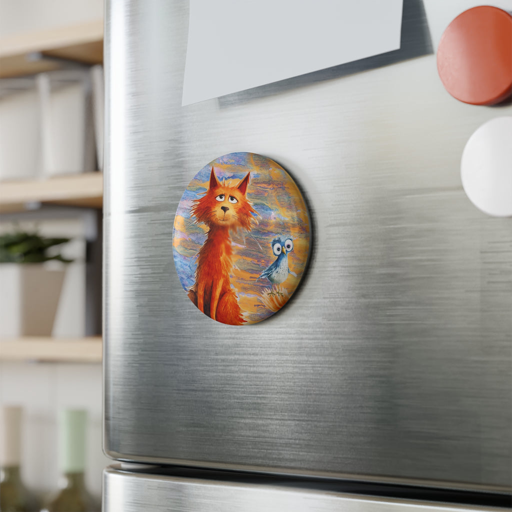 Unbothered Orange Cat Magnet – Funny Cat & Bird Whimsical Art