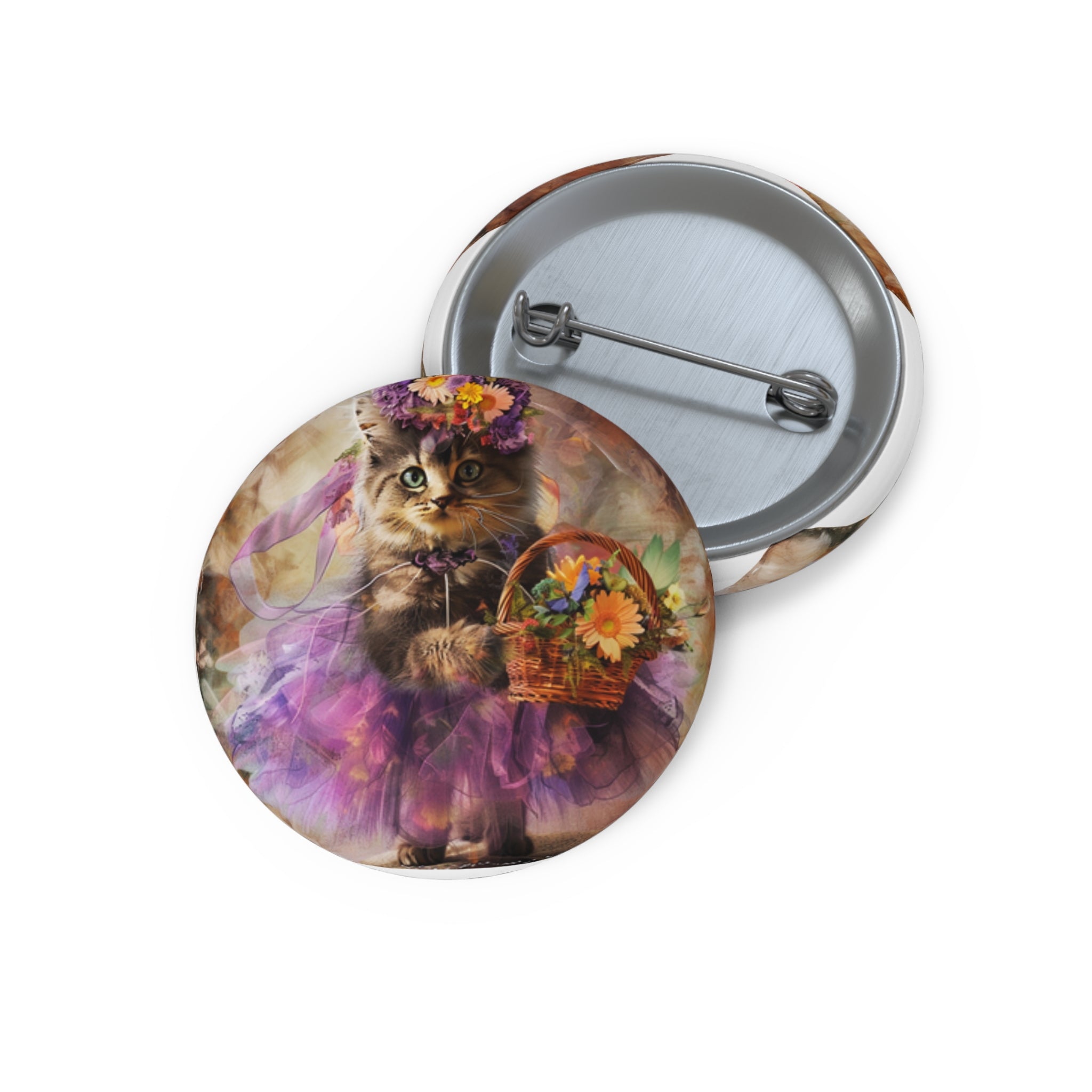Boho Blossom Kitten Pin – Floral Bohemian Cat Button