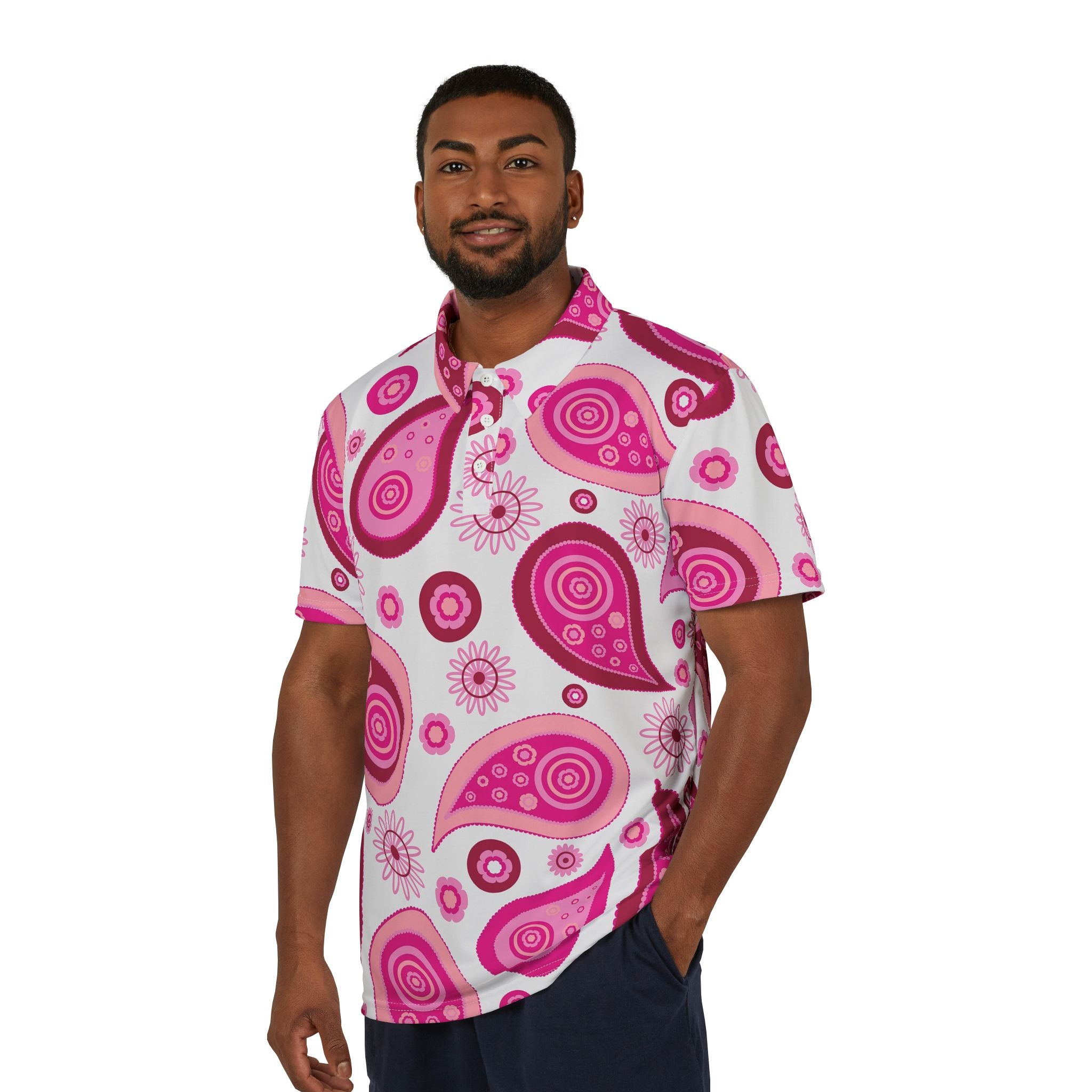 Retro Pink Paisley – Groovy Bloom Polo