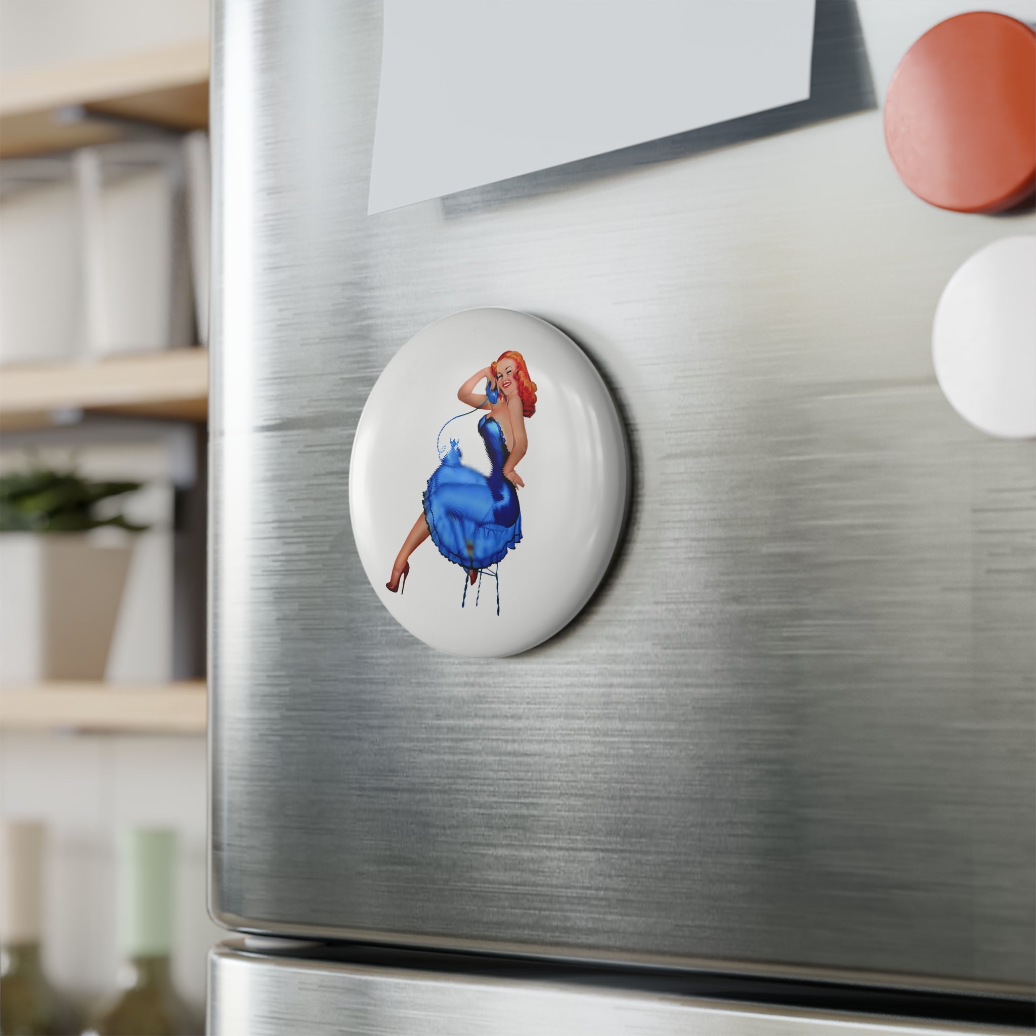 Blue Dress Pin-Up Girl Magnet – Retro Vintage Girl Art Decor