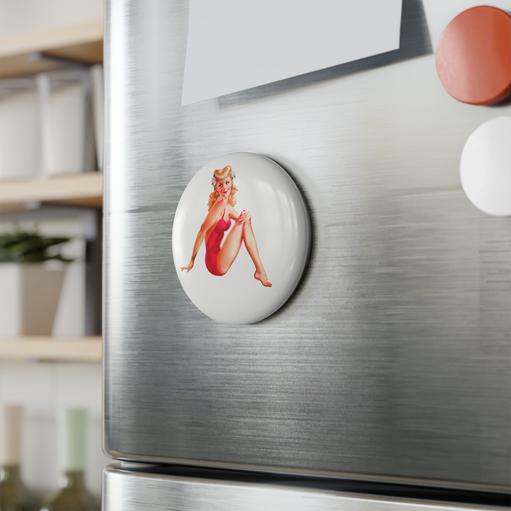 Classic Red Swimsuit Pin-Up Magnet – Vintage Bombshell Glam