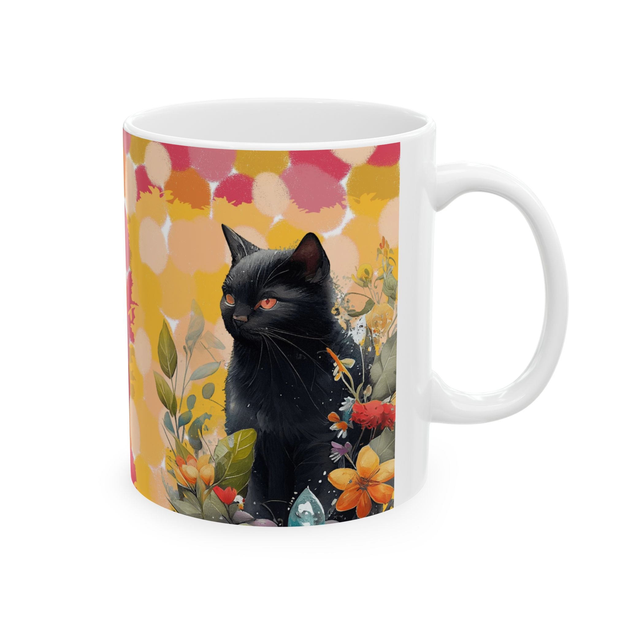 Mystic Black Cat Mug – Aesthetic Floral Cat Art Coffee Cup