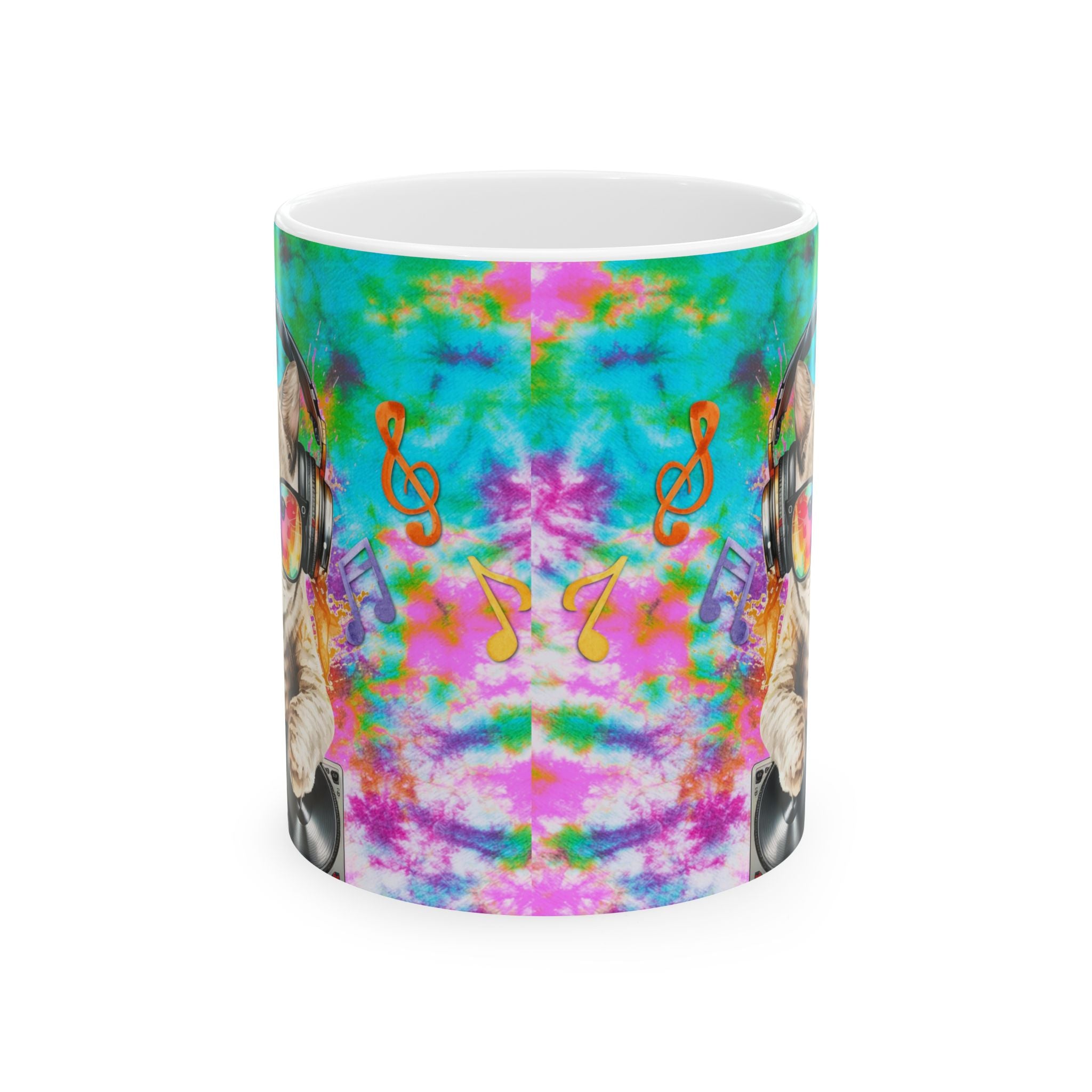 DJ Cat Vibes Mug – Colorful Music Lover Coffee Cup