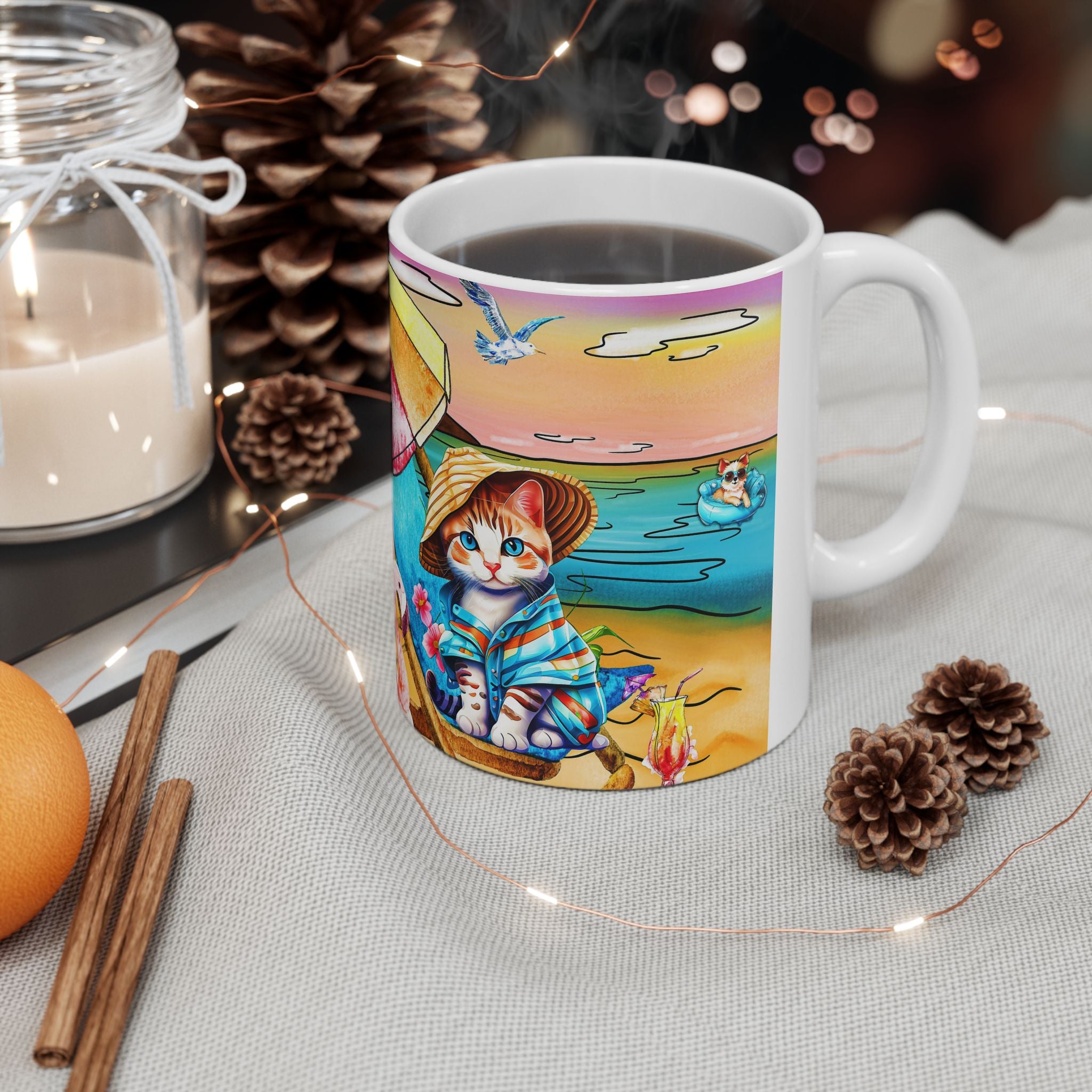 Beach Mode Cat Mug – Cute Vacation Vibes Coffee Cup