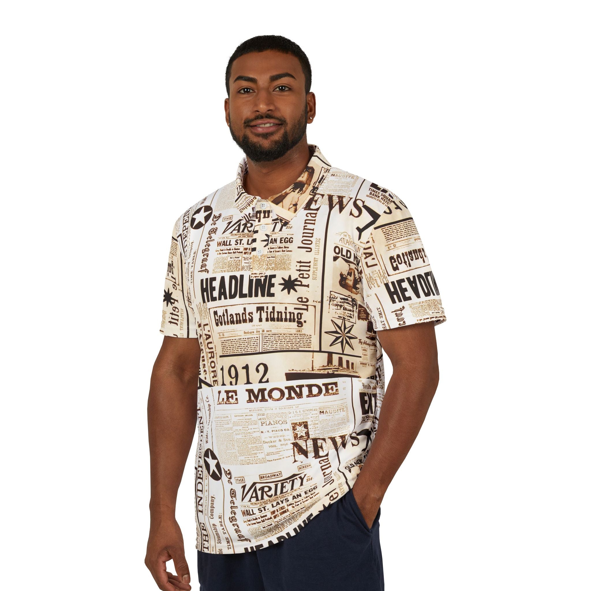 Vintage Headlines – Classic Newspaper Print Polo