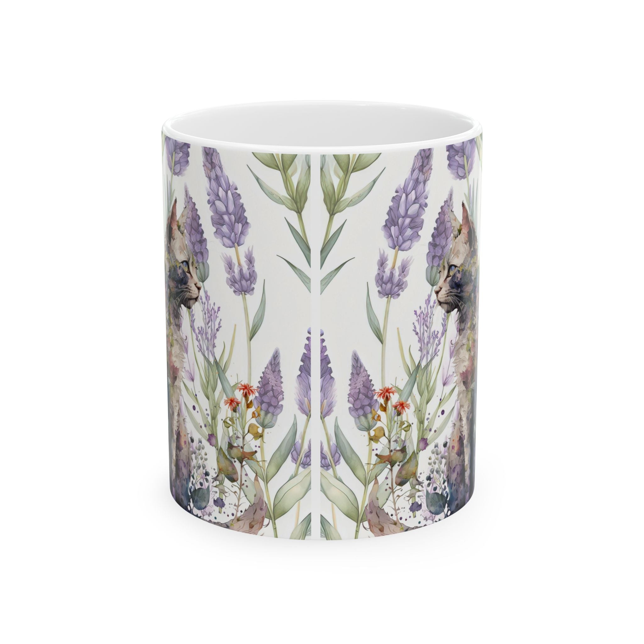 Floral Cat Art Mug – Watercolor Botanical Cat Coffee Cup