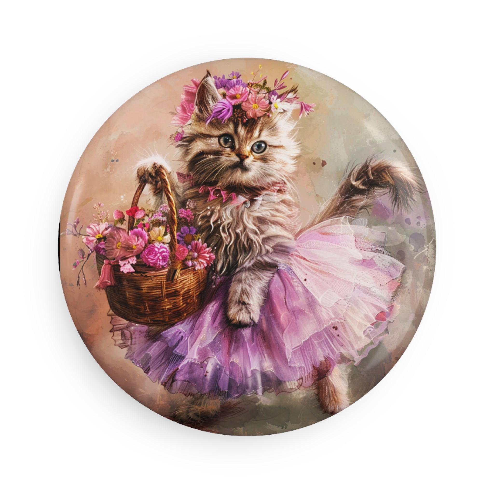 Blushing Petal Kitten Magnet – Floral Watercolor Cat Aesthetic Decor