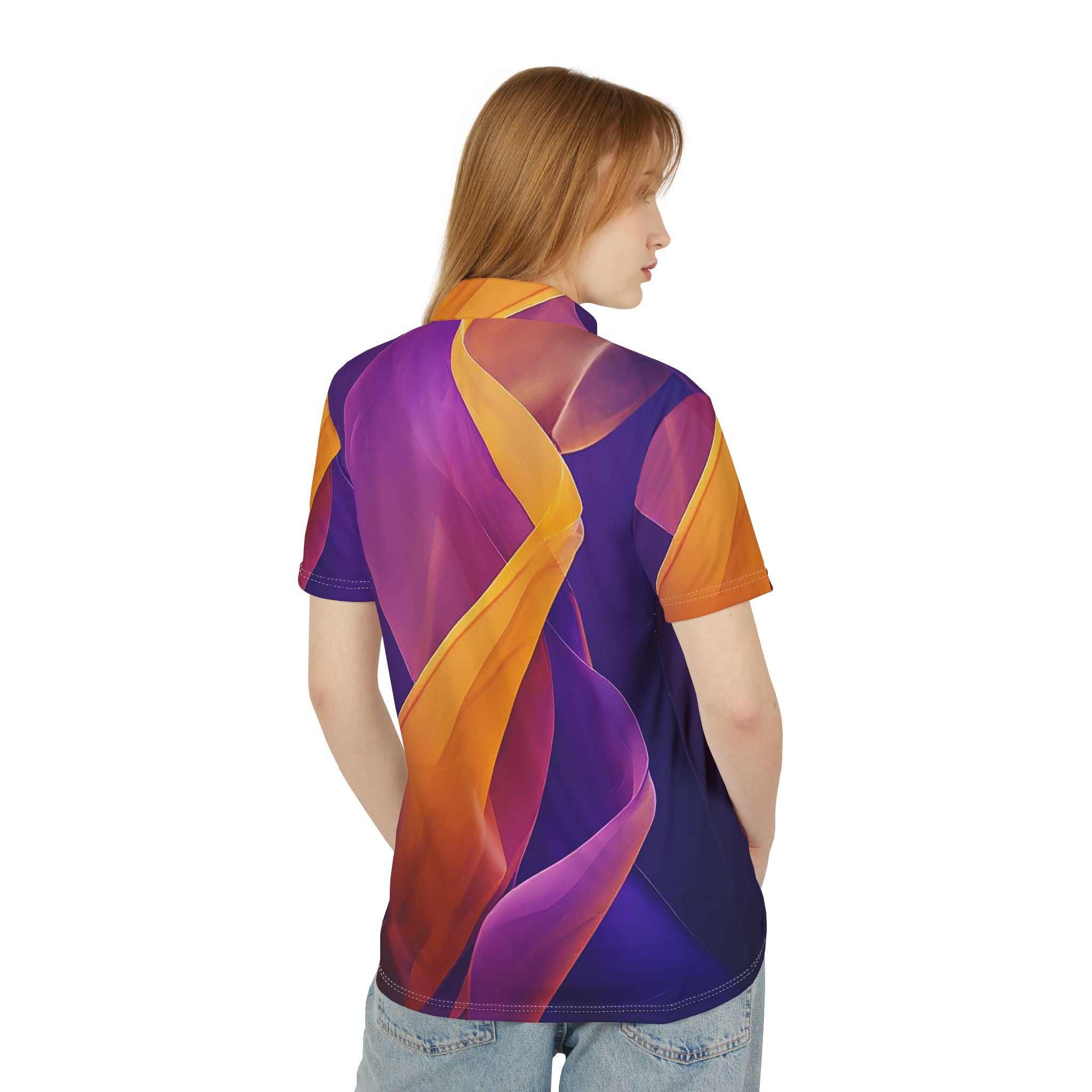 Solar Silk Polo – Sunset Flow Abstract Statement Shirt