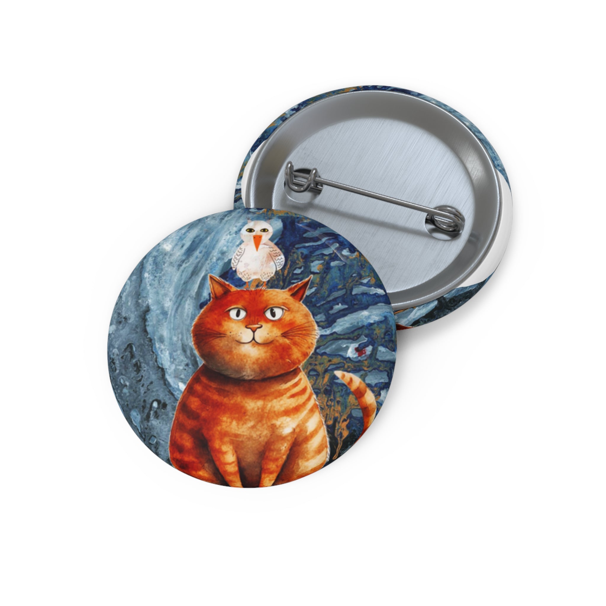 Chill Orange Cat Pin – Funny Cat & Bird Whimsical Button