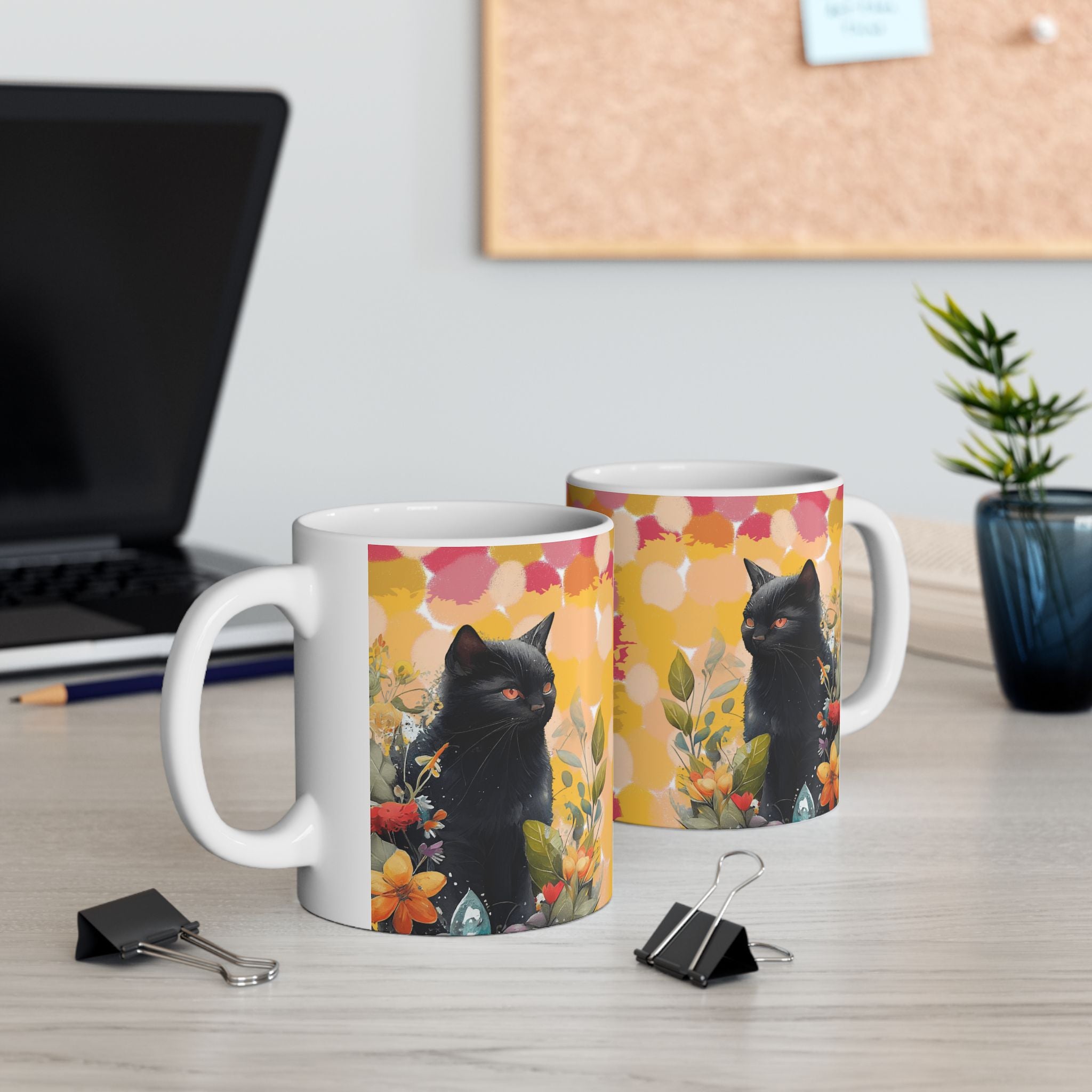 Mystic Black Cat Mug – Aesthetic Floral Cat Art Coffee Cup