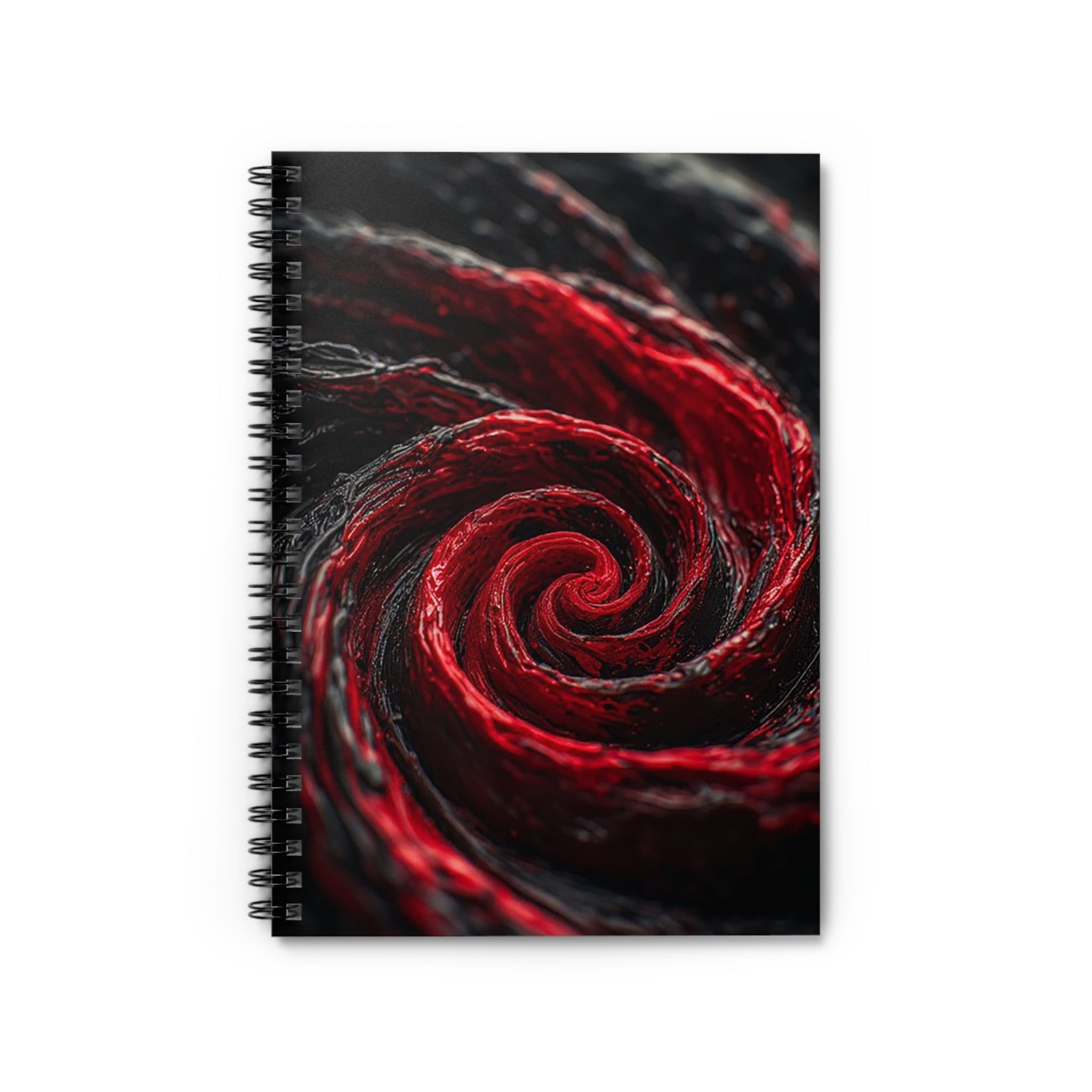 Crimson Vortex Spiral Notebook – Dark Intense Abstract Journal (6” x 8”)