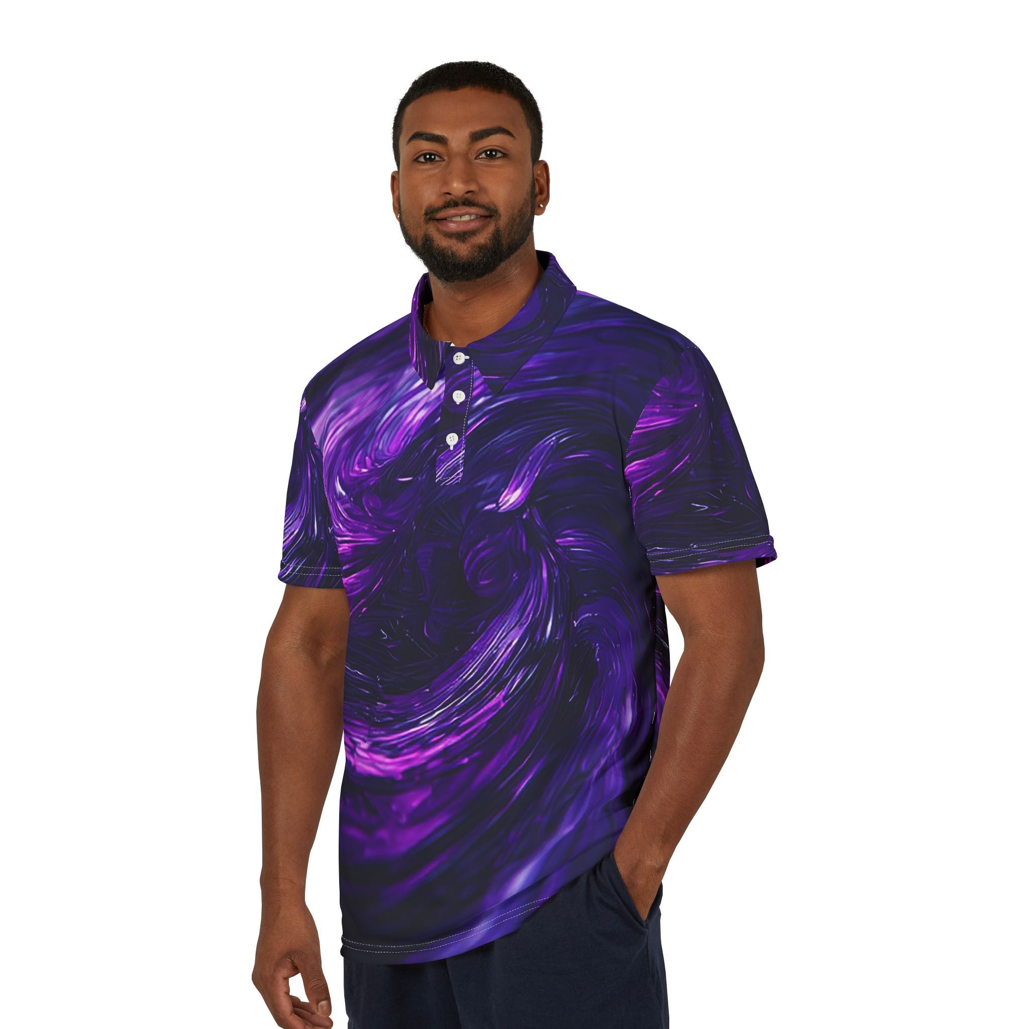 Velvet Vortex Polo – Deep Purple Fluid Energy Shirt