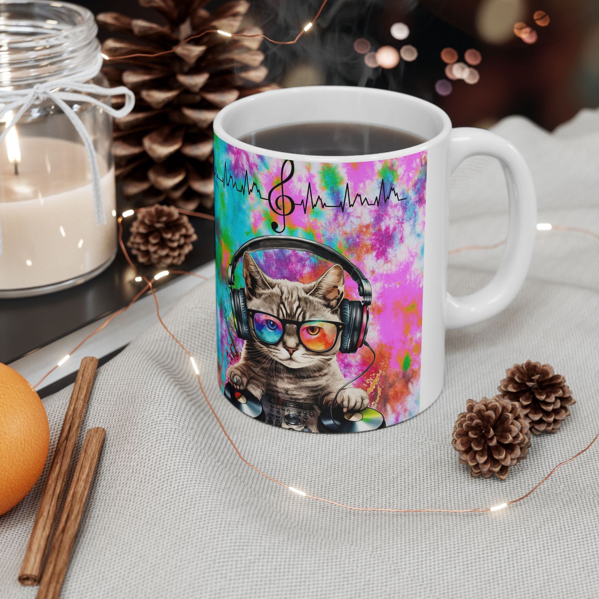 DJ Cat Music Mug – Colorful Beat Lover Coffee Cup