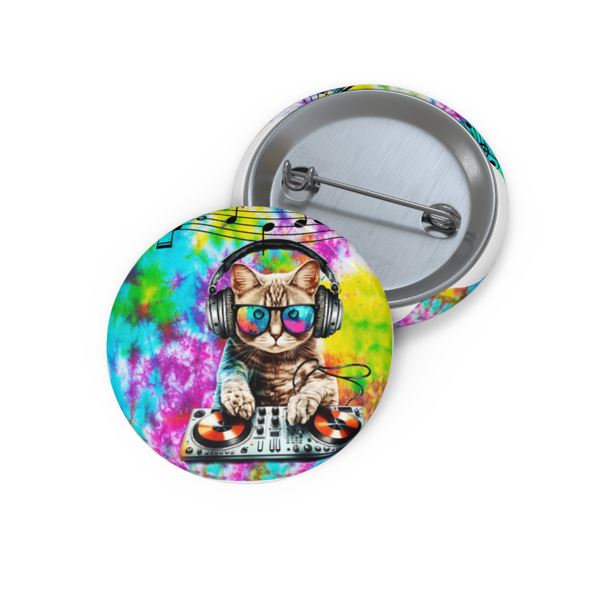 DJ Cat Pin – Cool Headphones Music Cat Button