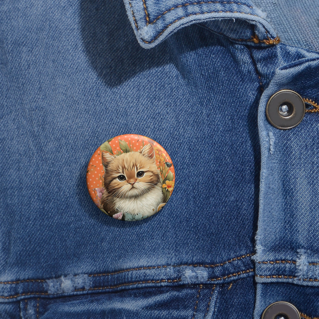 Golden Garden Kitten Pin – Cozy Orange Floral Cat Button