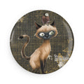 Curious Siamese Cat Magnet – Whimsical Cat & Bird Art Design
