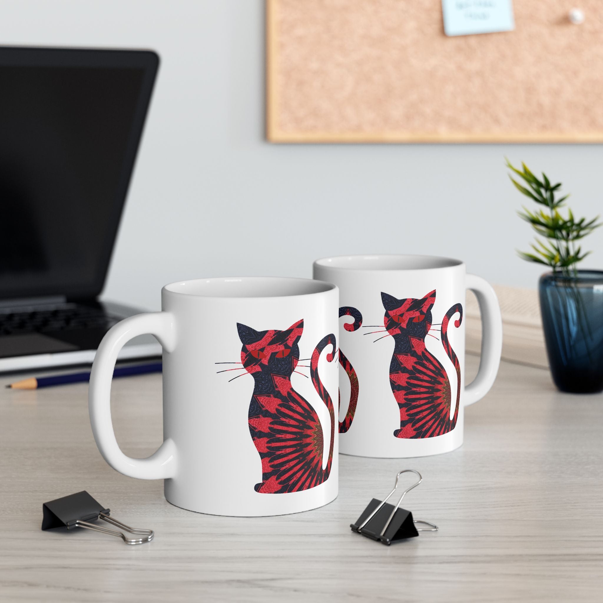 Crimson Shadow Cat Mug – Abstract Red & Black Art Coffee Cup
