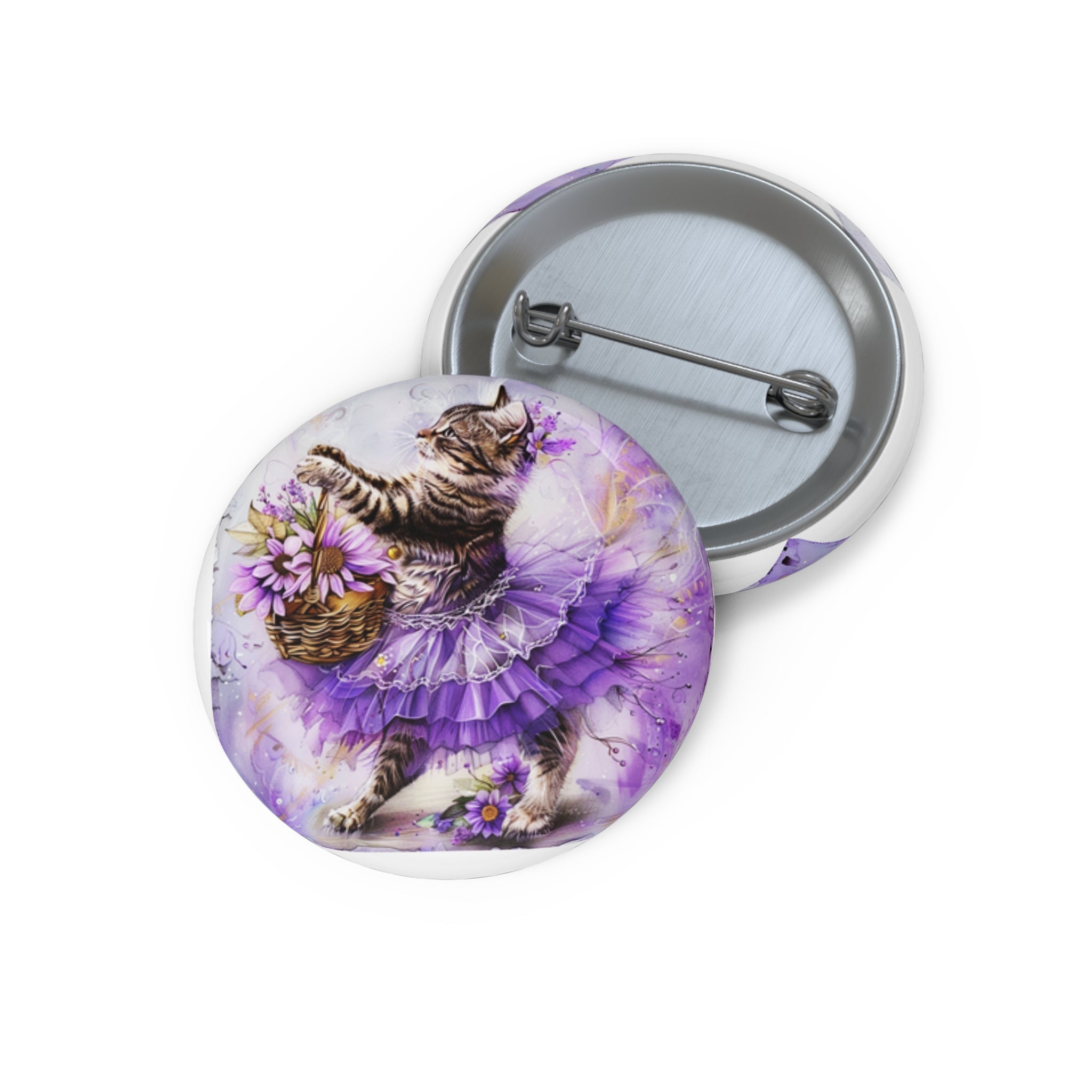 Lavender Leap Kitten Pin – Whimsical Ballet Cat Floral Button