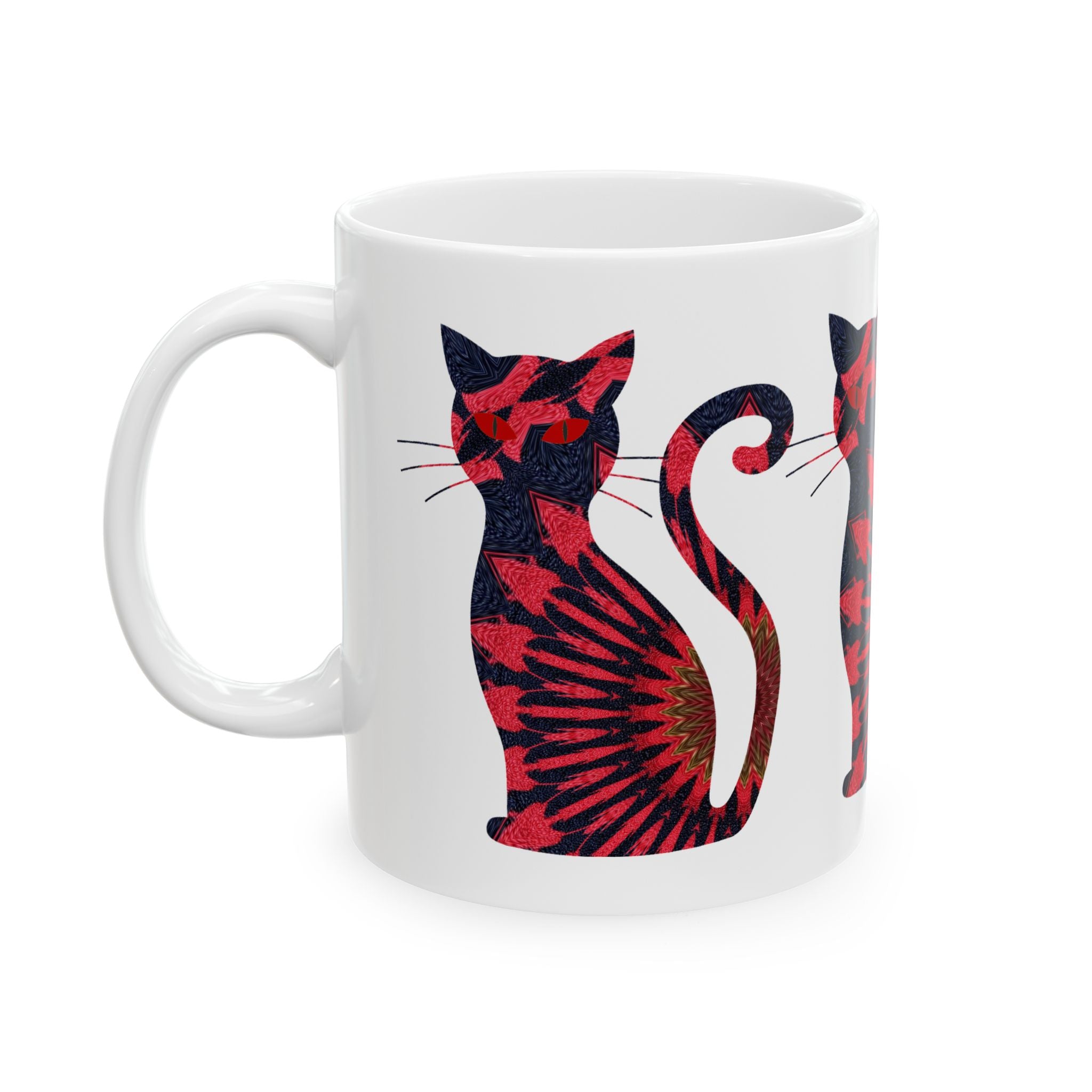 Crimson Shadow Cat Mug – Abstract Red & Black Art Coffee Cup
