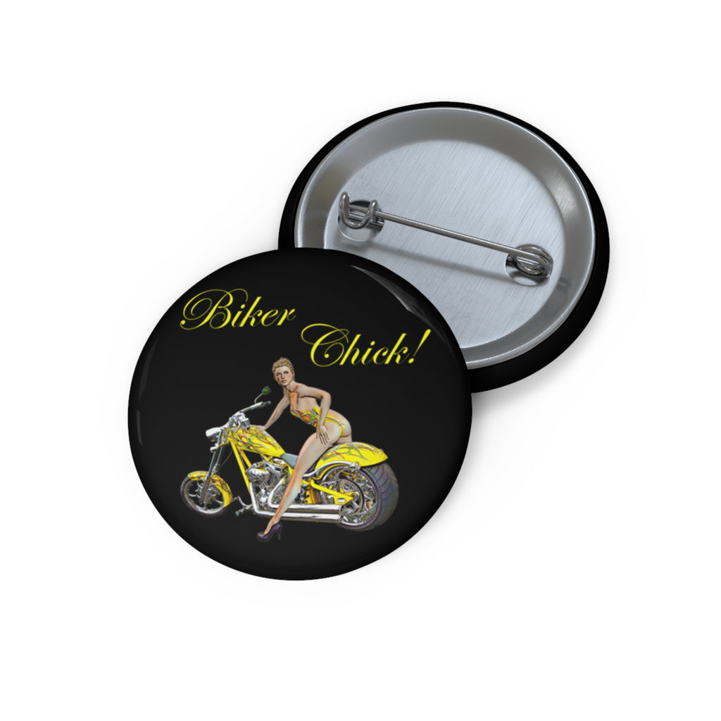 “Biker Chick!” Pin-Up Button Pin – Retro Motorcycle Style