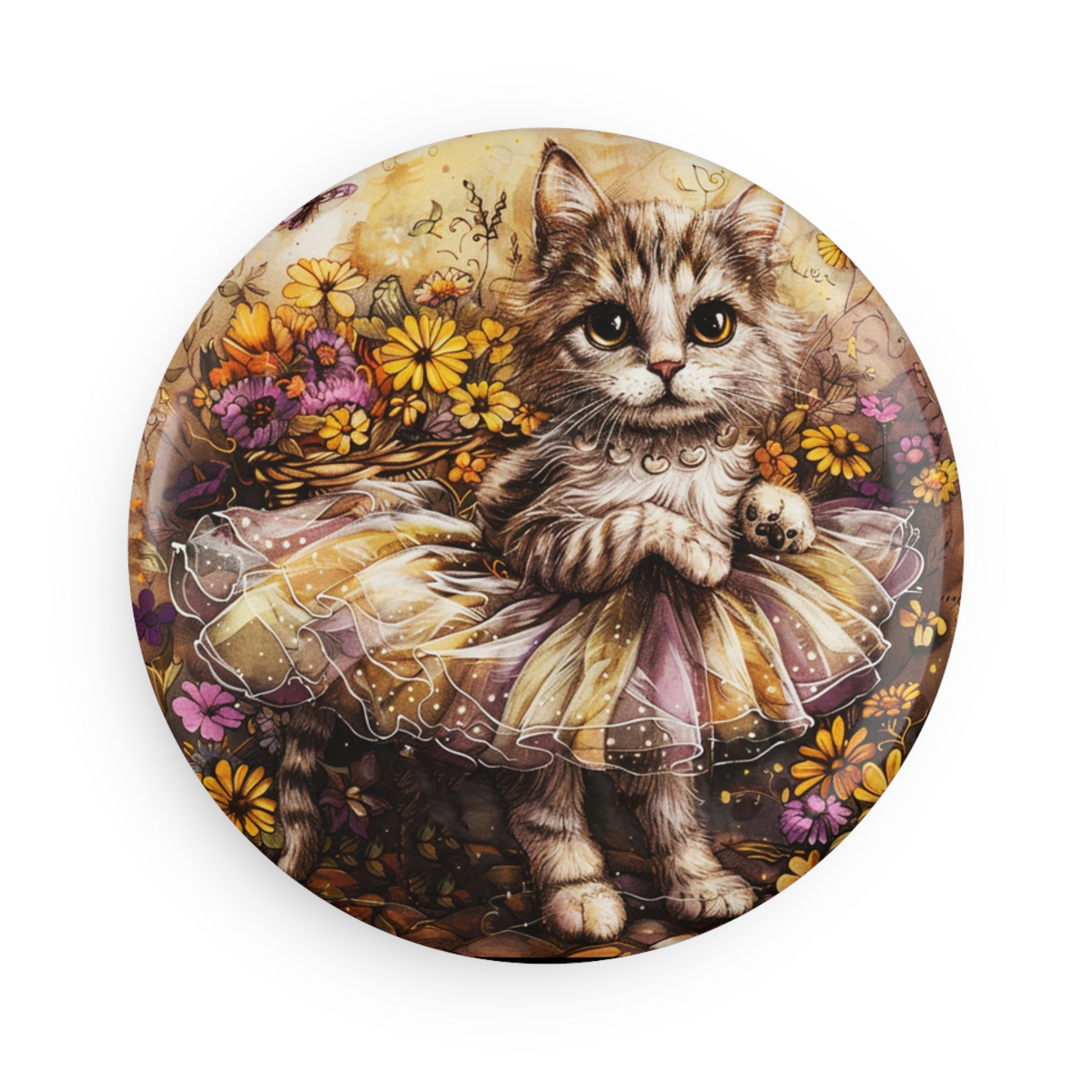 Cute Floral Cat Magnet – Whimsical Kitten Art Fridge Magnet