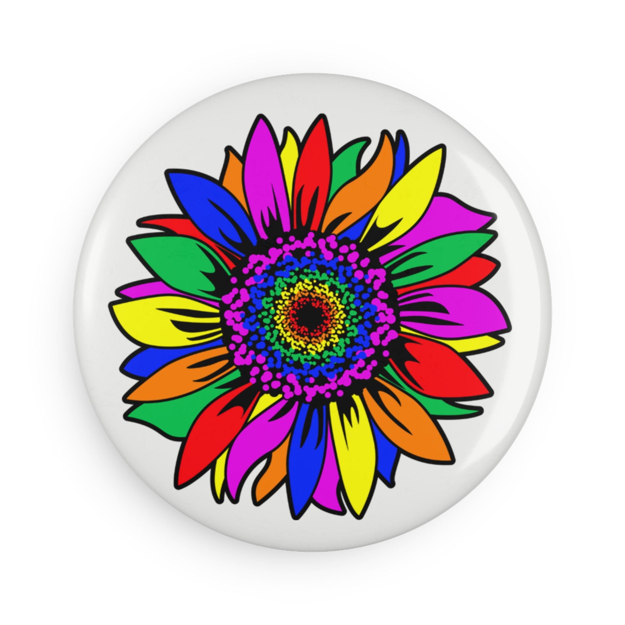 Rainbow Floral Burst Magnet – Vibrant Psychedelic Flower Design