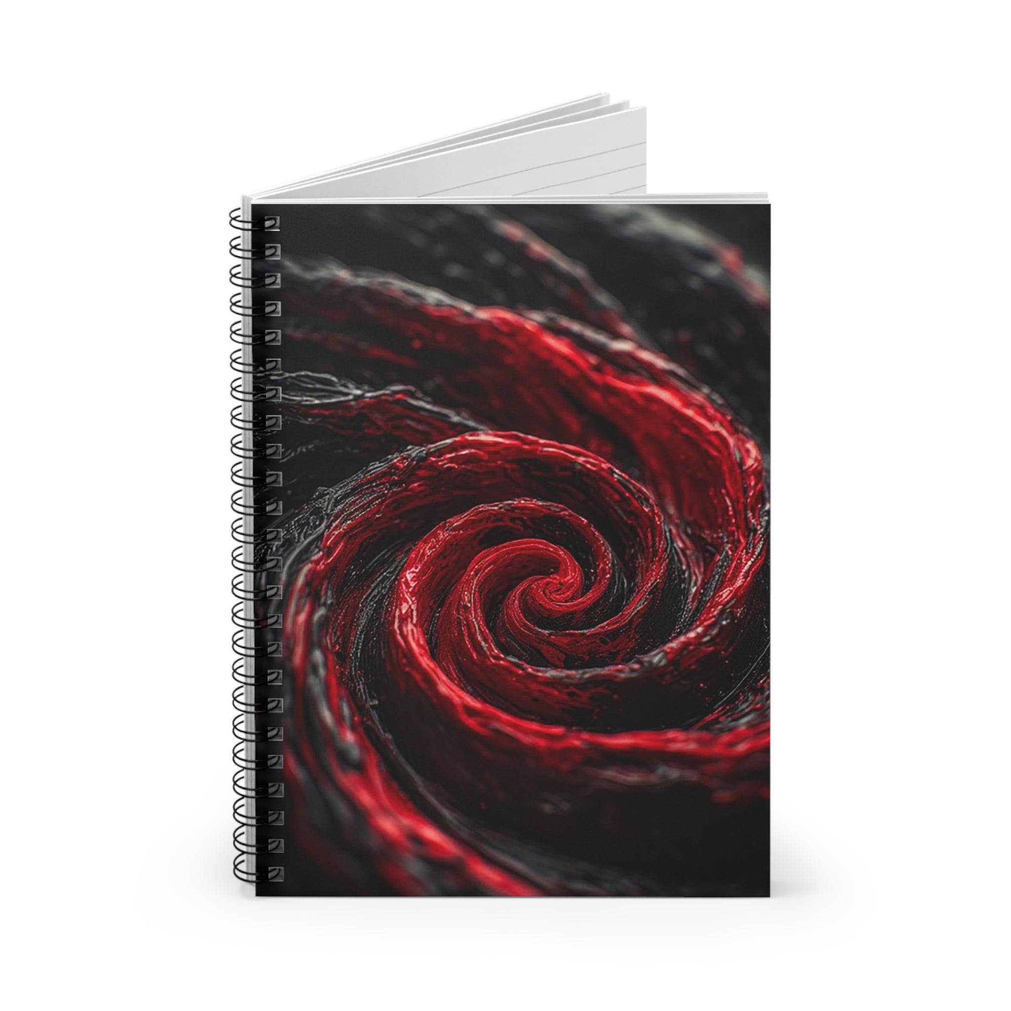 Crimson Vortex Spiral Notebook – Dark Intense Abstract Journal (6” x 8”)