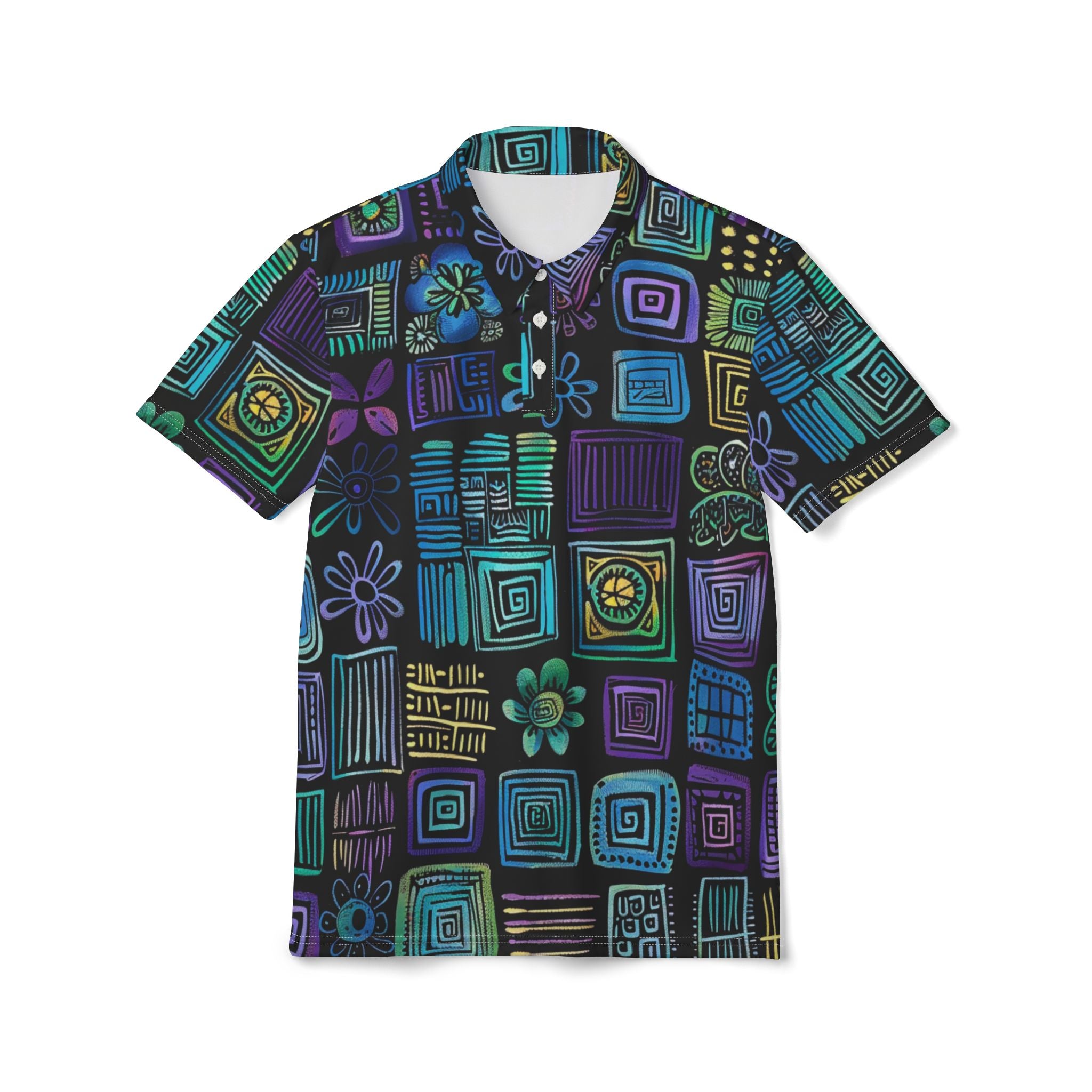Neon Sketch Garden – Abstract Doodle Polo