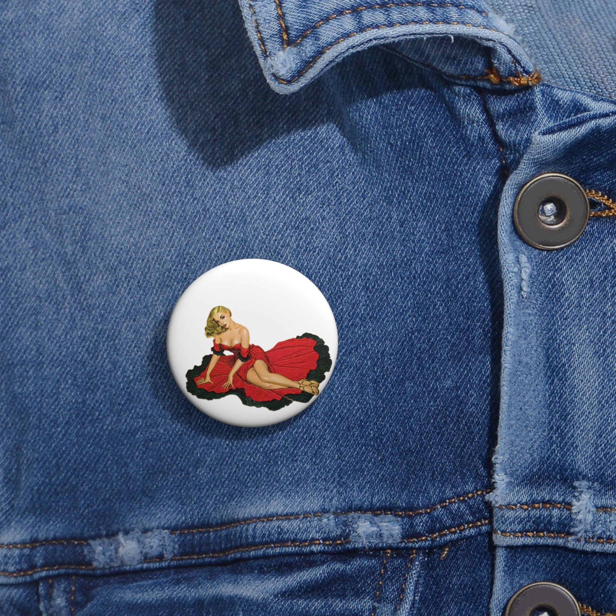 Black & Red Pin-Up Girl Pin – Retro Vintage Girl Button