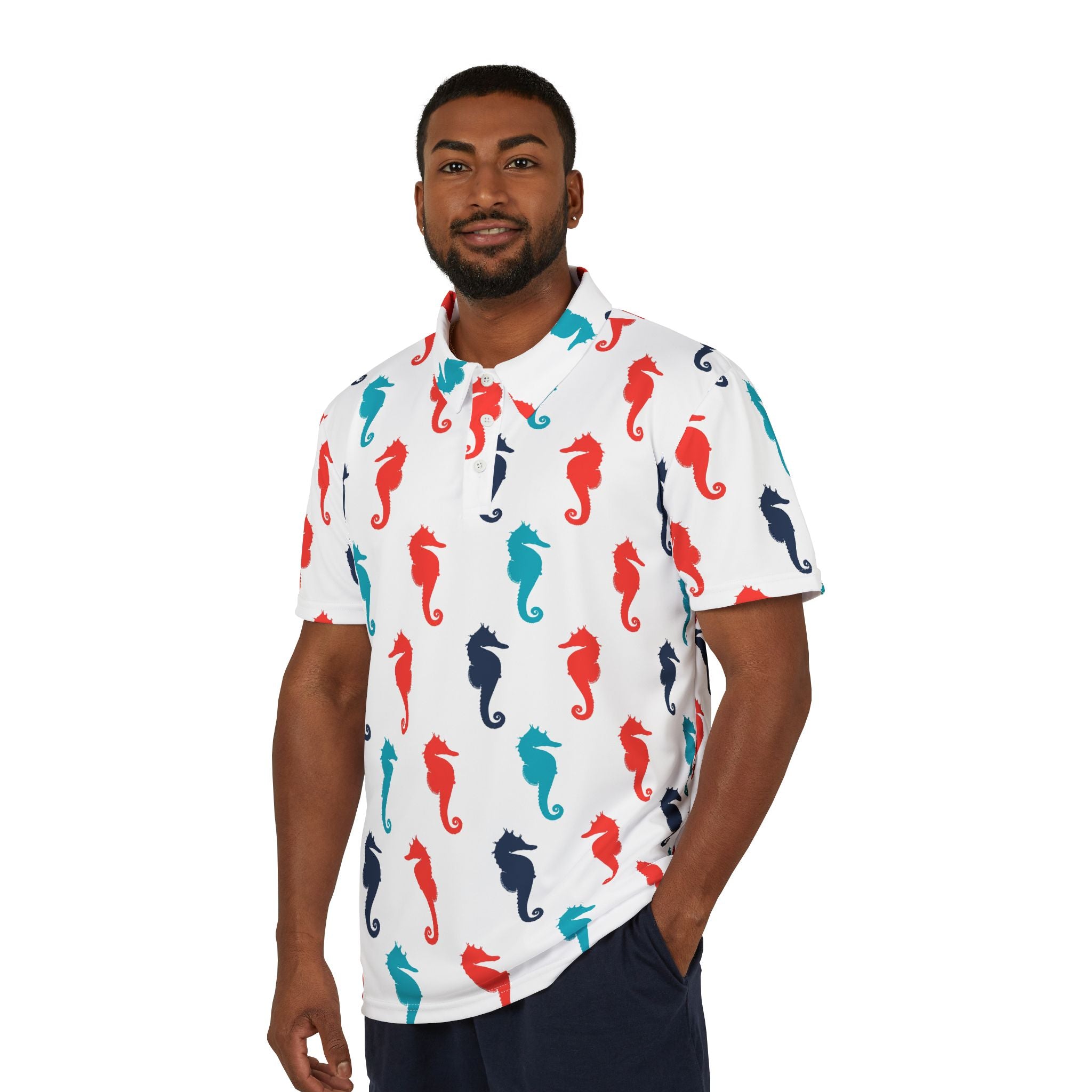 Coastal Seahorse – Ocean Pattern Polo Shirt