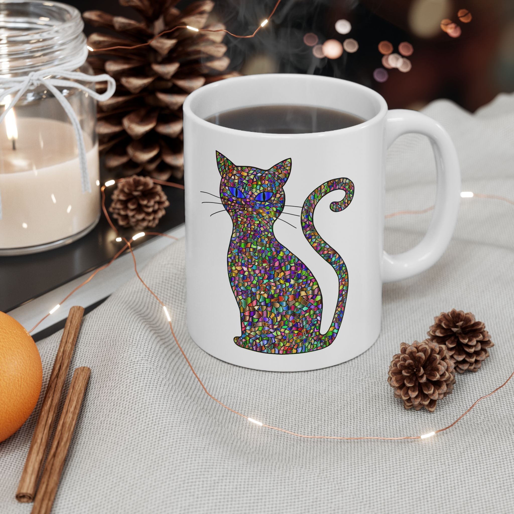 Prismatic Cat Mug – Vibrant Mosaic Art Coffee Cup