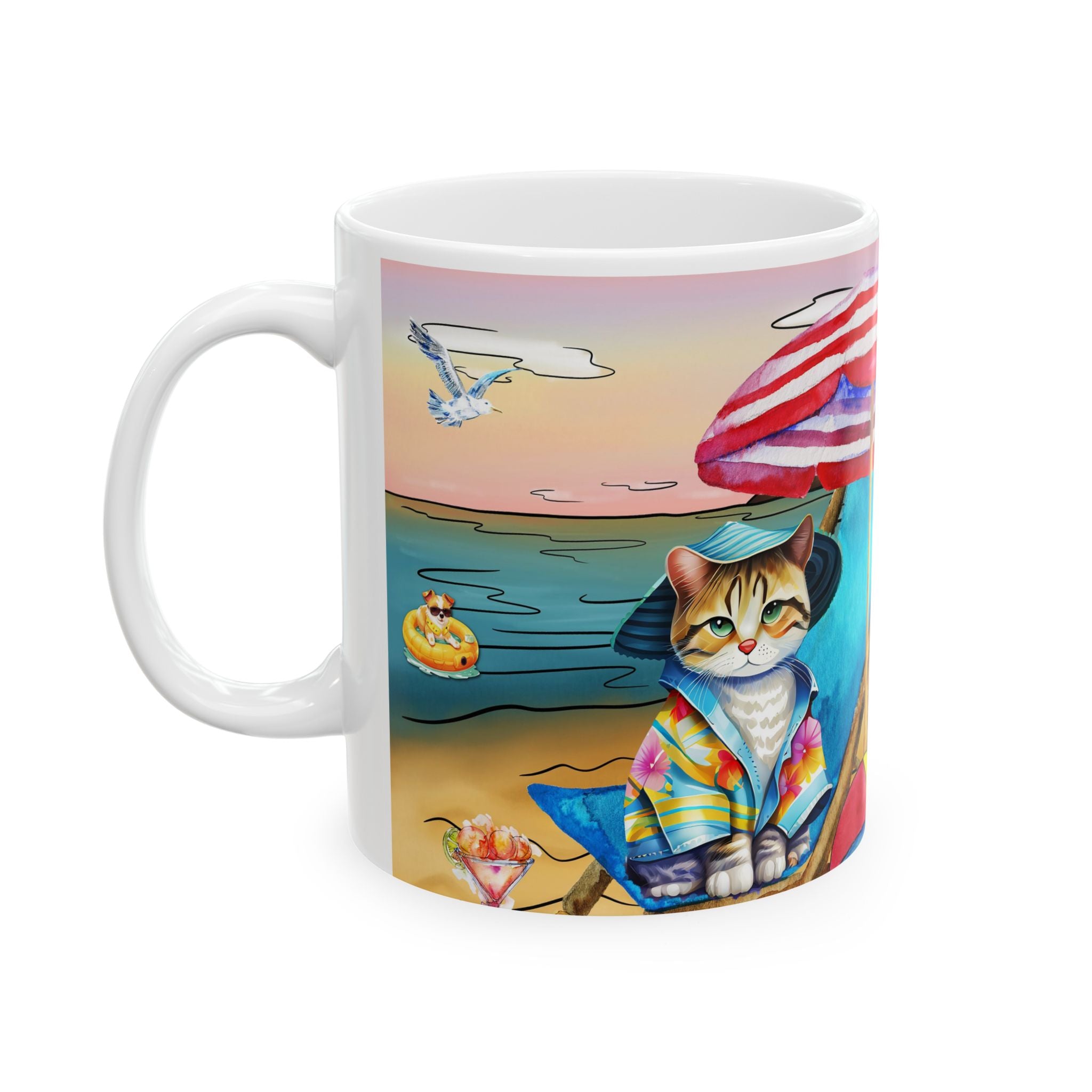 Beach Cat Mug – Cute Vacation Cat Aesthetic Coffee Cup