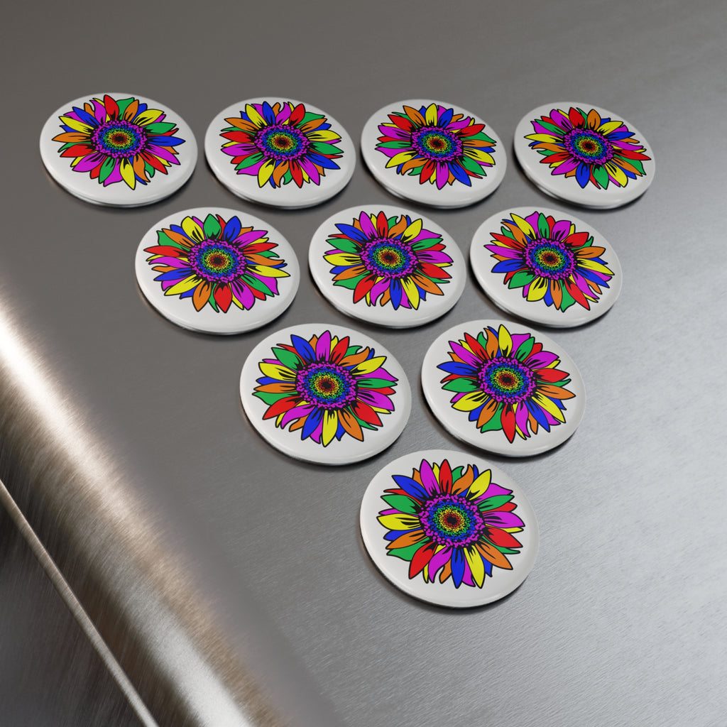 Rainbow Floral Burst Magnet – Vibrant Psychedelic Flower Design