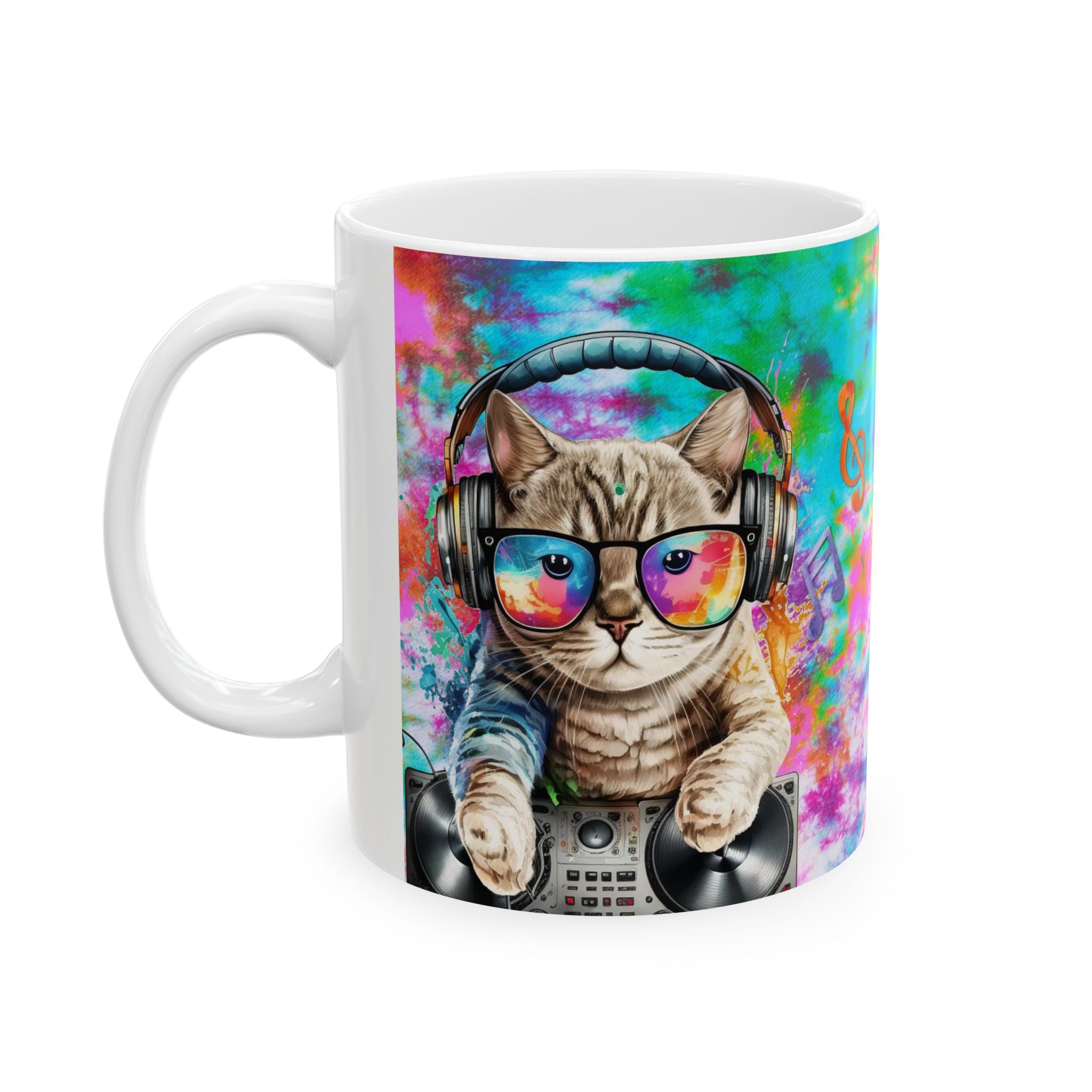 DJ Cat Vibes Mug – Colorful Music Lover Coffee Cup