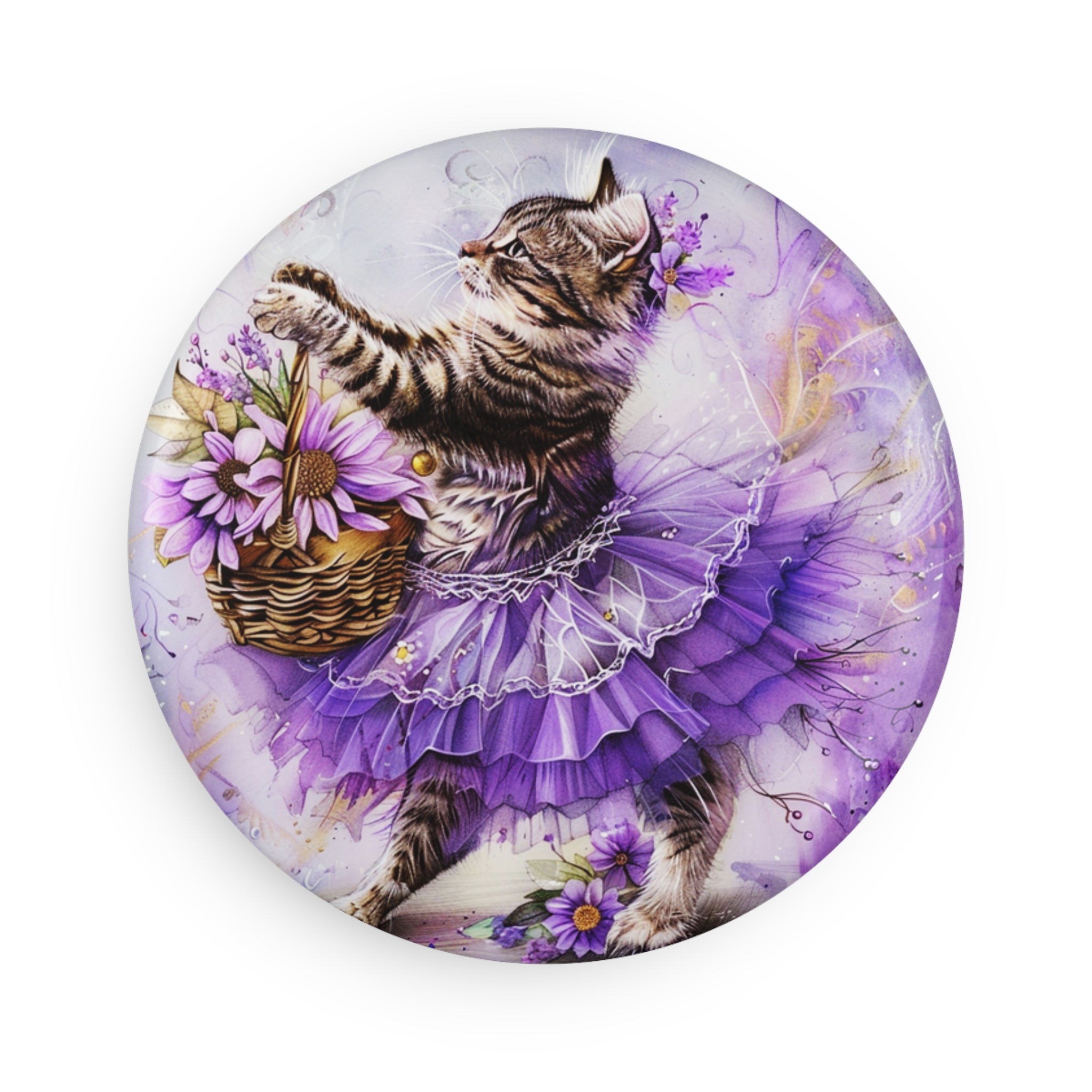 Lavender Leap Kitten Magnet – Whimsical Ballet Cat Floral Art