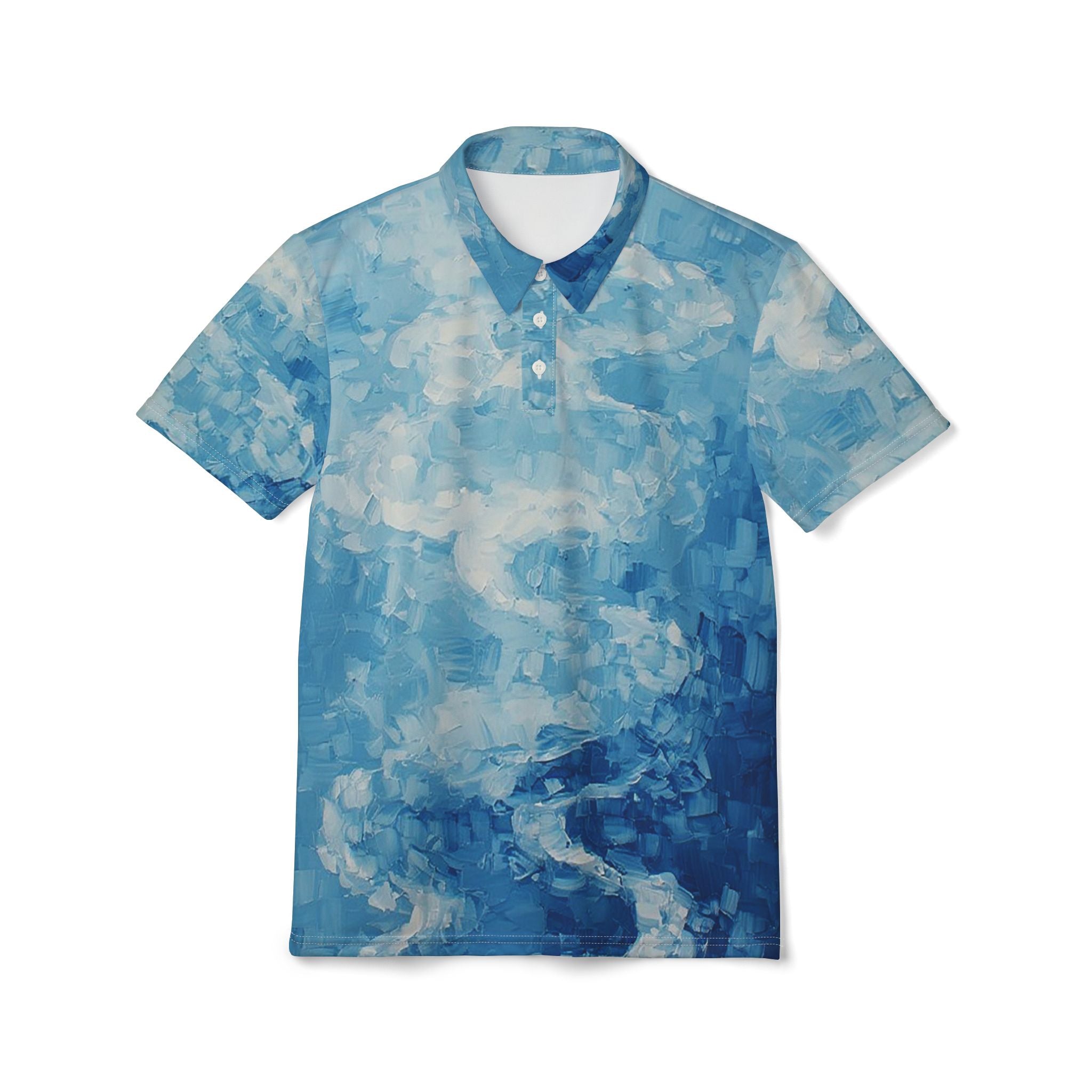 Ocean Canvas Polo – Blue Impressionist Art Shirt