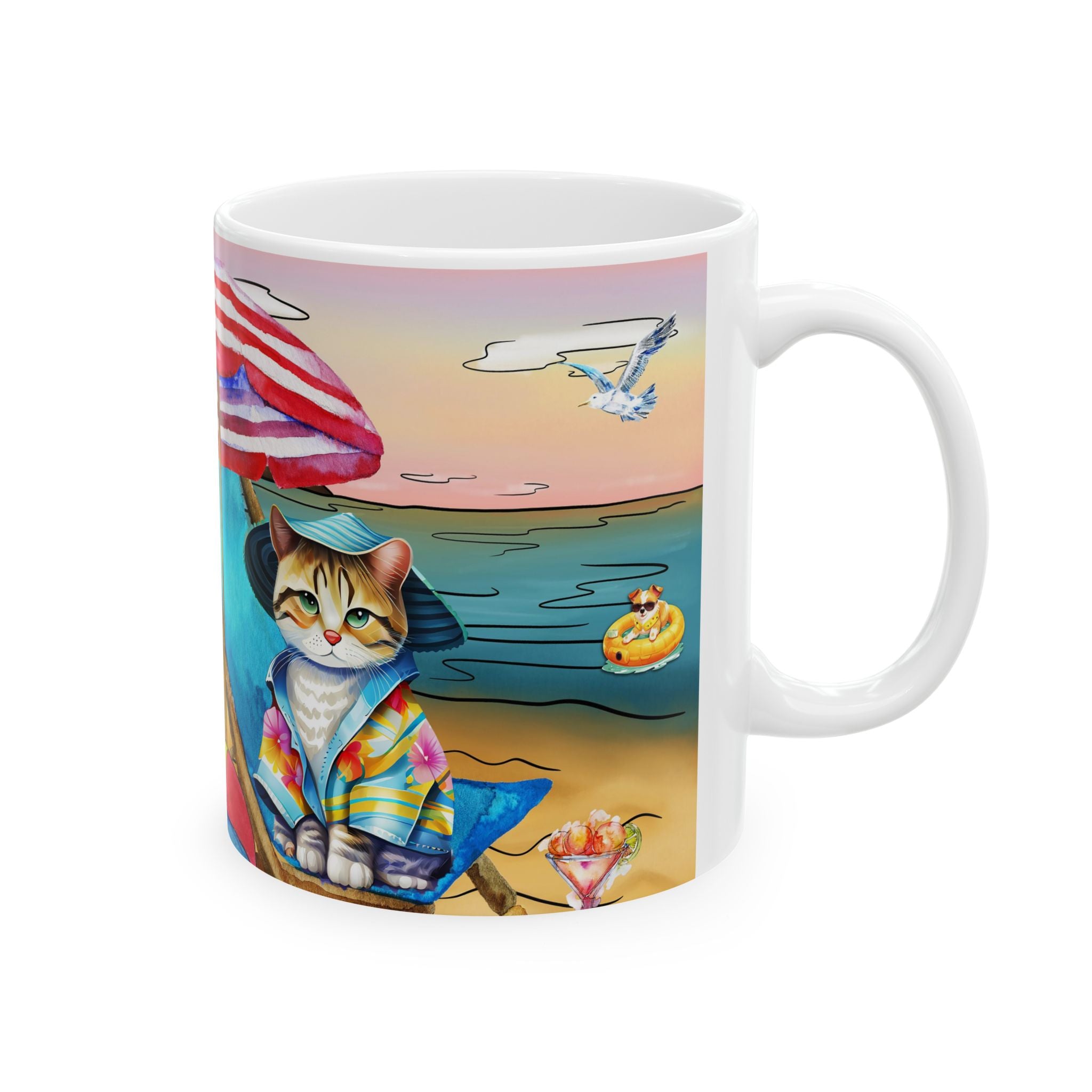 Beach Cat Mug – Cute Vacation Cat Aesthetic Coffee Cup