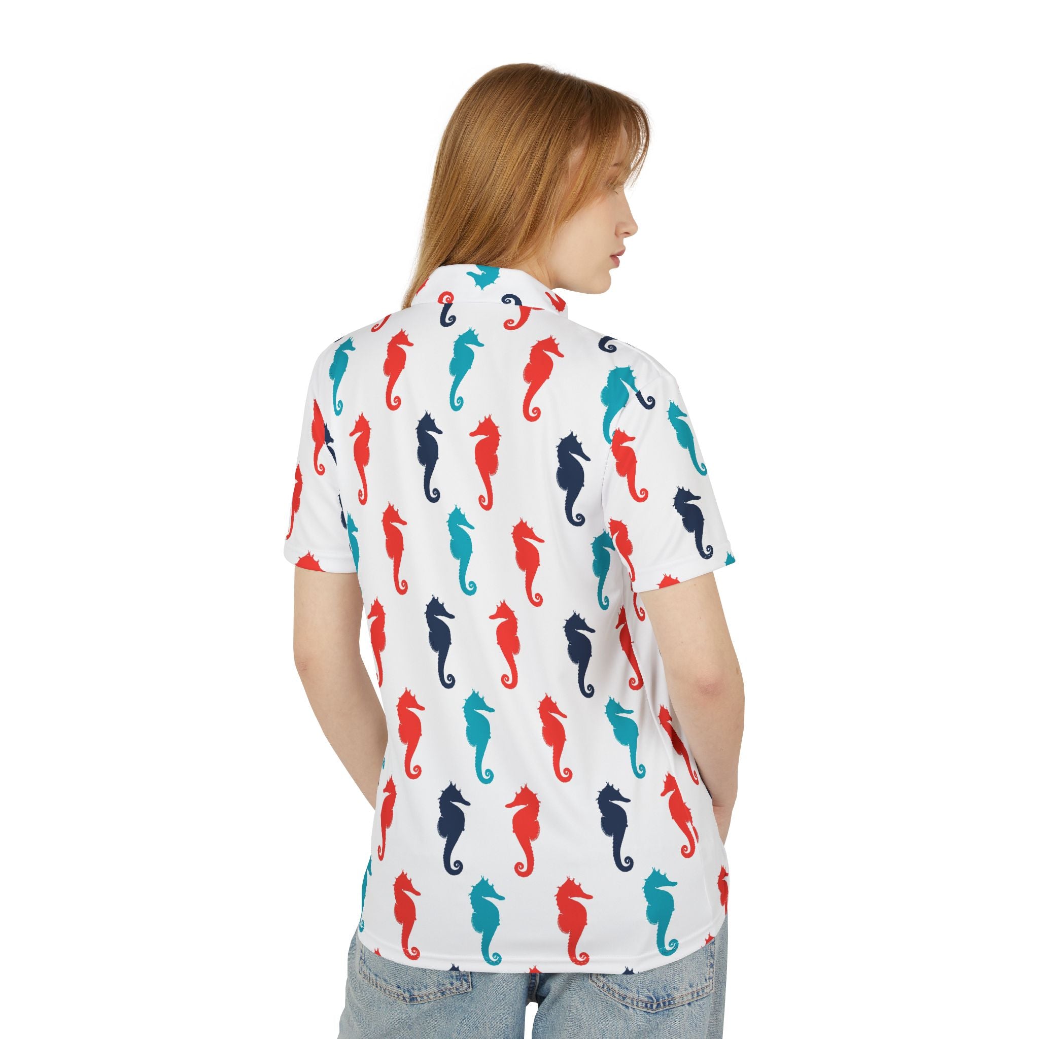 Coastal Seahorse – Ocean Pattern Polo Shirt