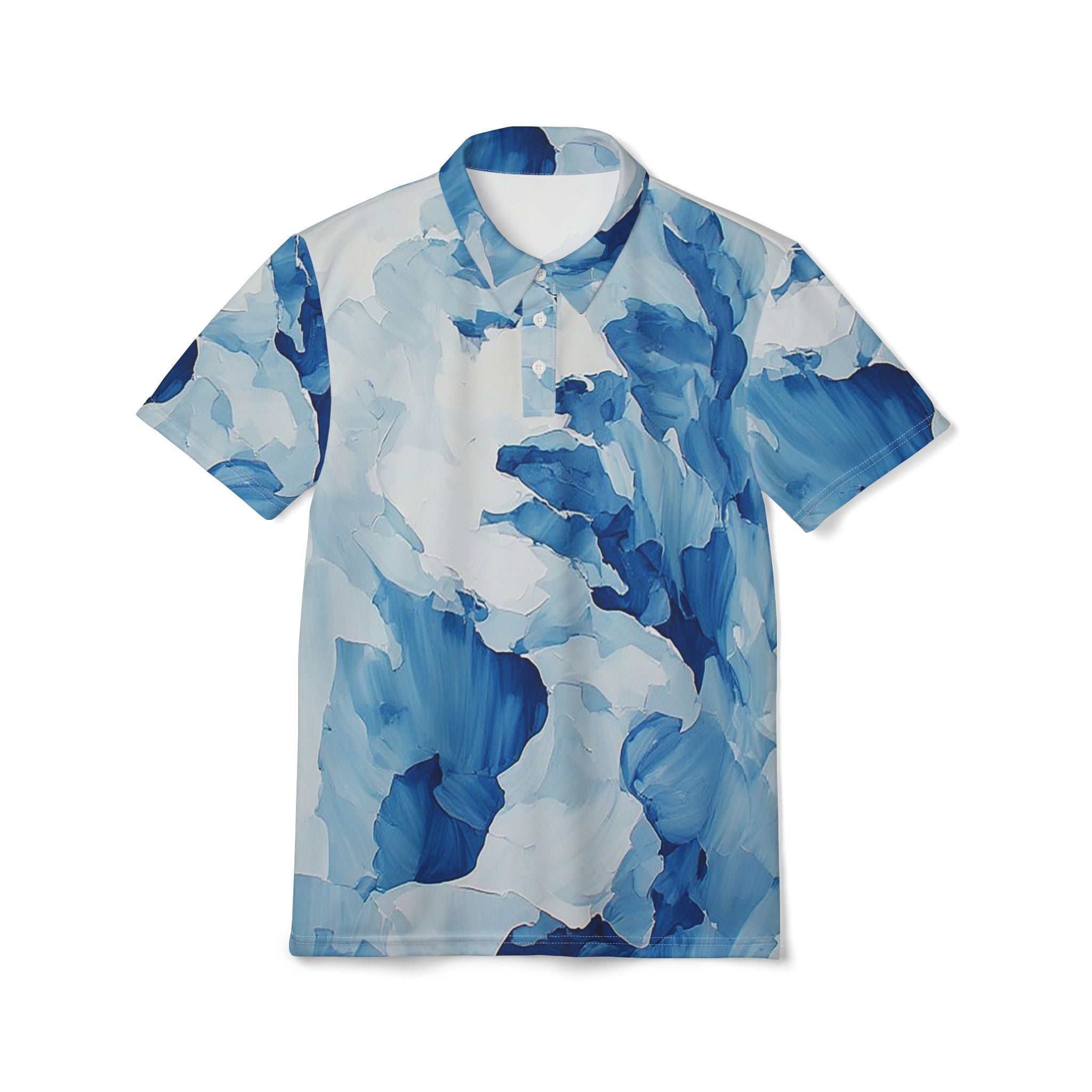 Azure Flow Polo – Blue Abstract Luxe Statement Shirt
