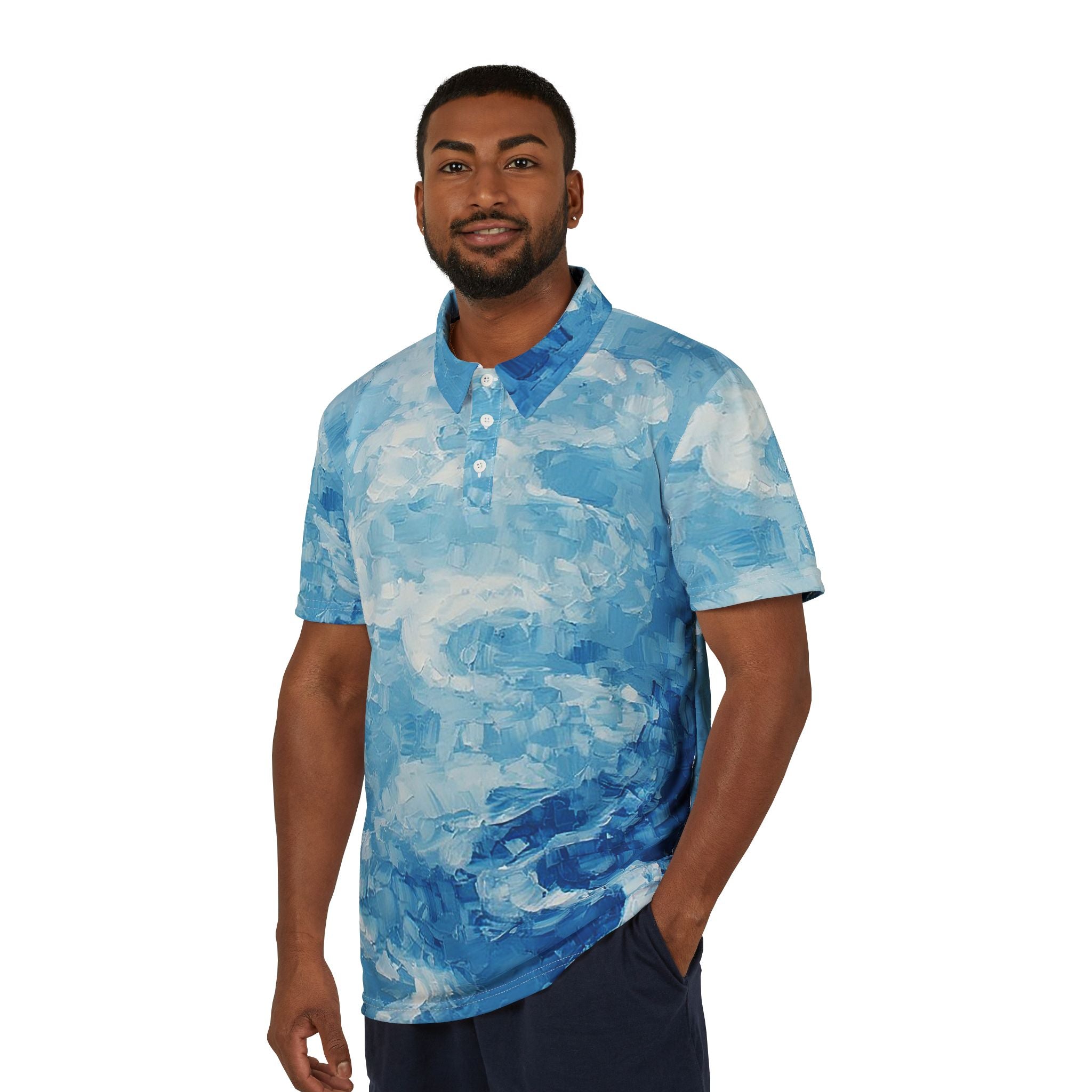 Ocean Canvas Polo – Blue Impressionist Art Shirt