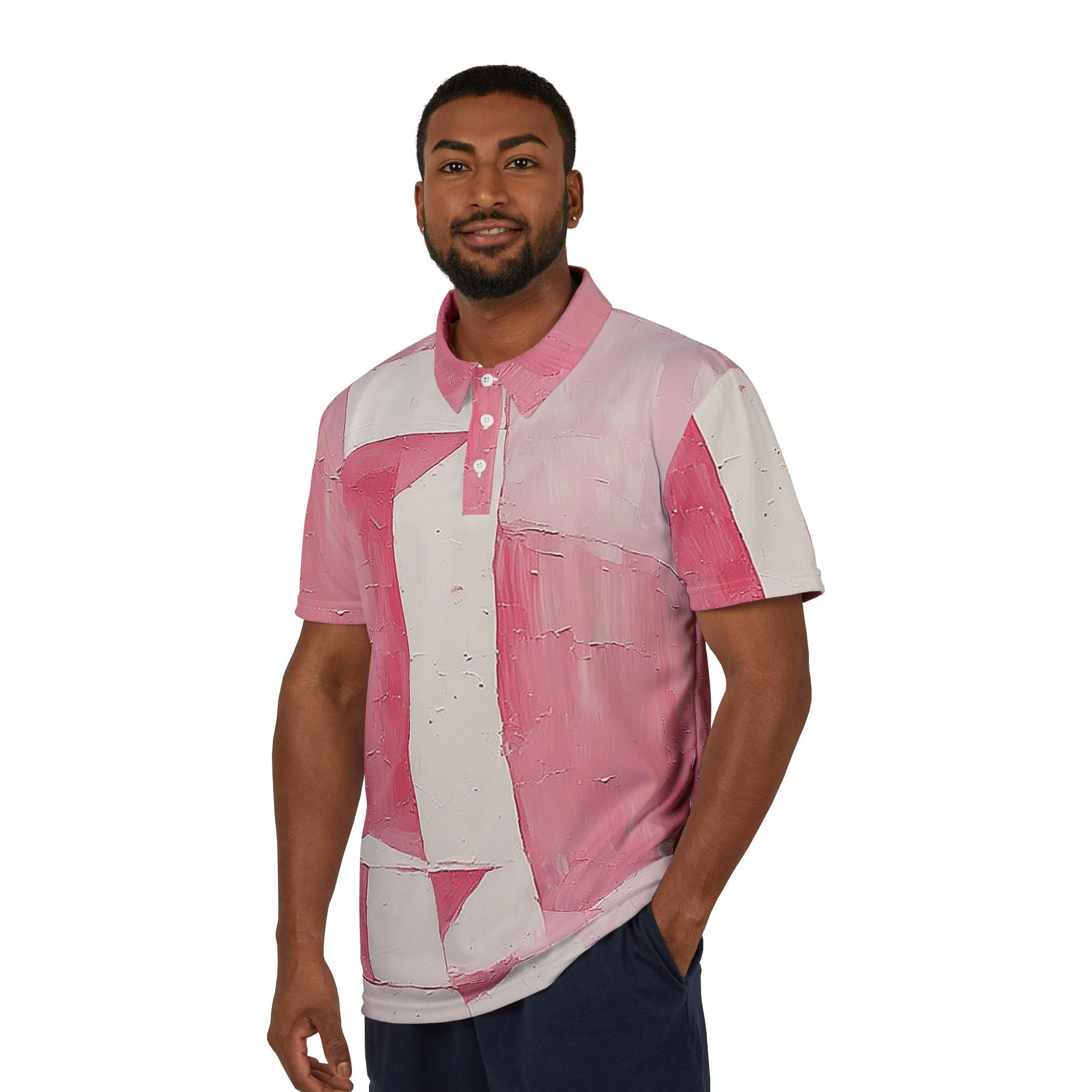 Blush Structure Polo – Soft Pink Abstract Statement Shirt
