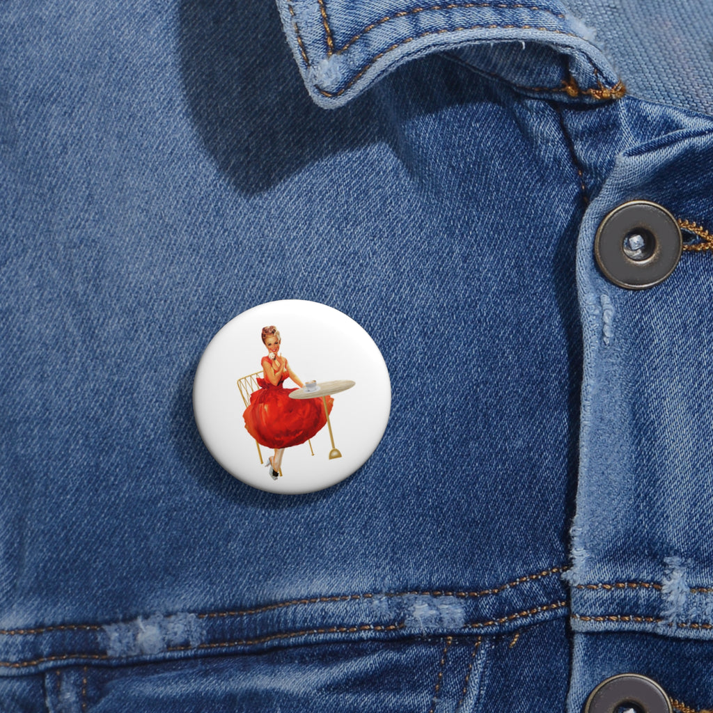 Vintage Red Dress Pin-Up Button Pin – Retro Café Glam