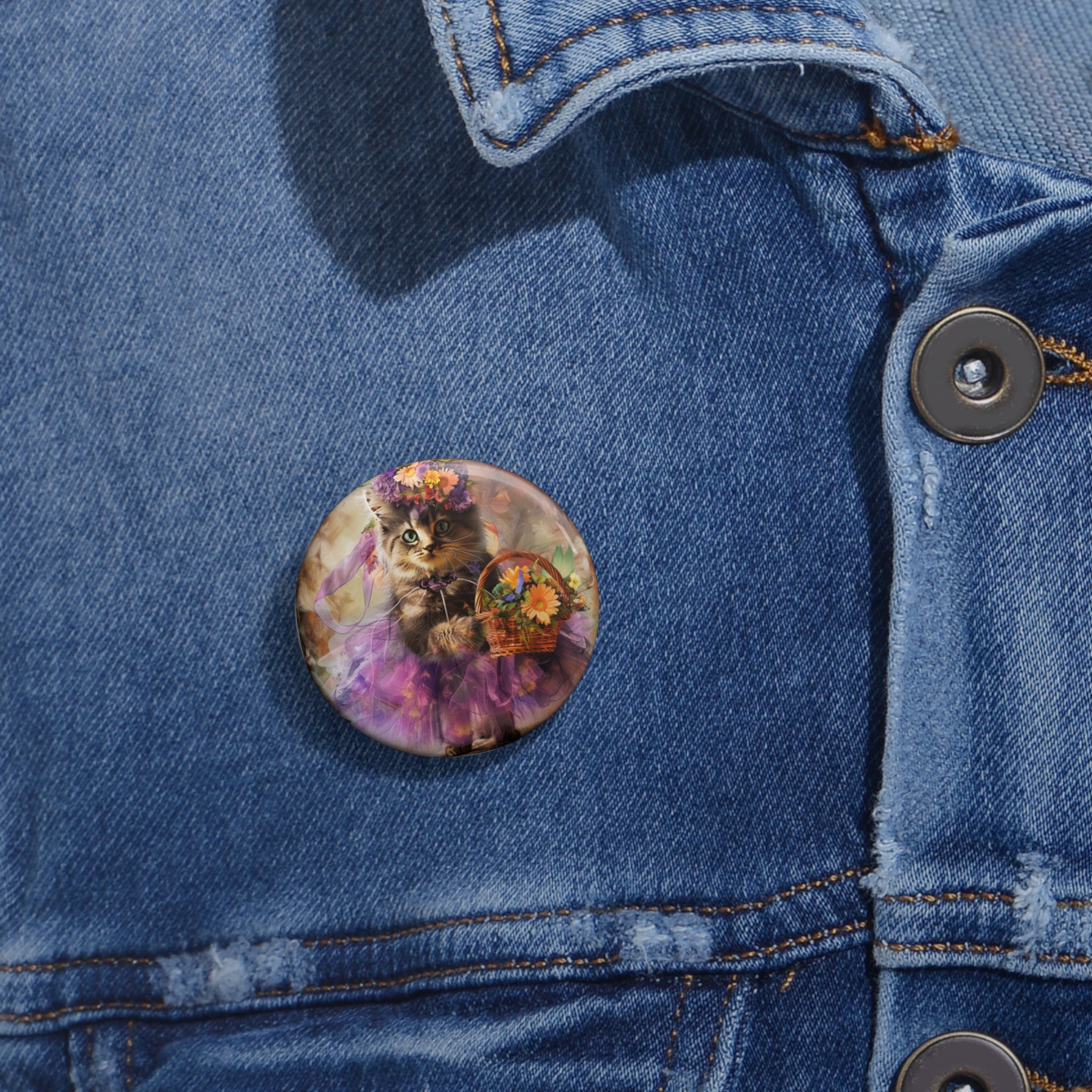 Boho Blossom Kitten Pin – Floral Bohemian Cat Button