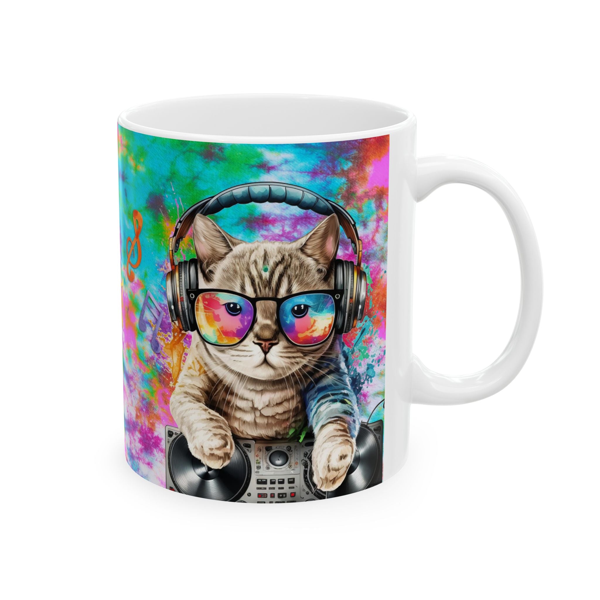 DJ Cat Vibes Mug – Colorful Music Lover Coffee Cup